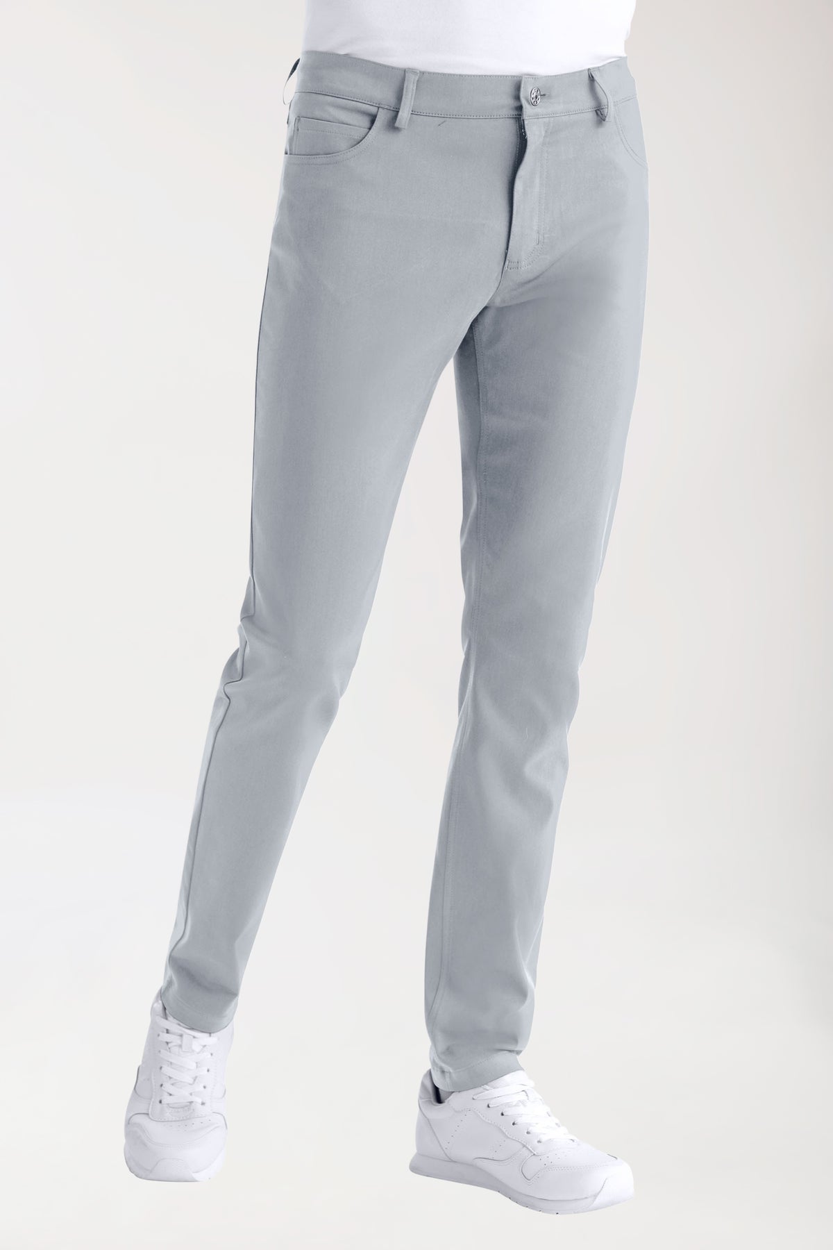 Stretch 5-Pocket Hose Herren - schlankes Bein grau, Vue de face