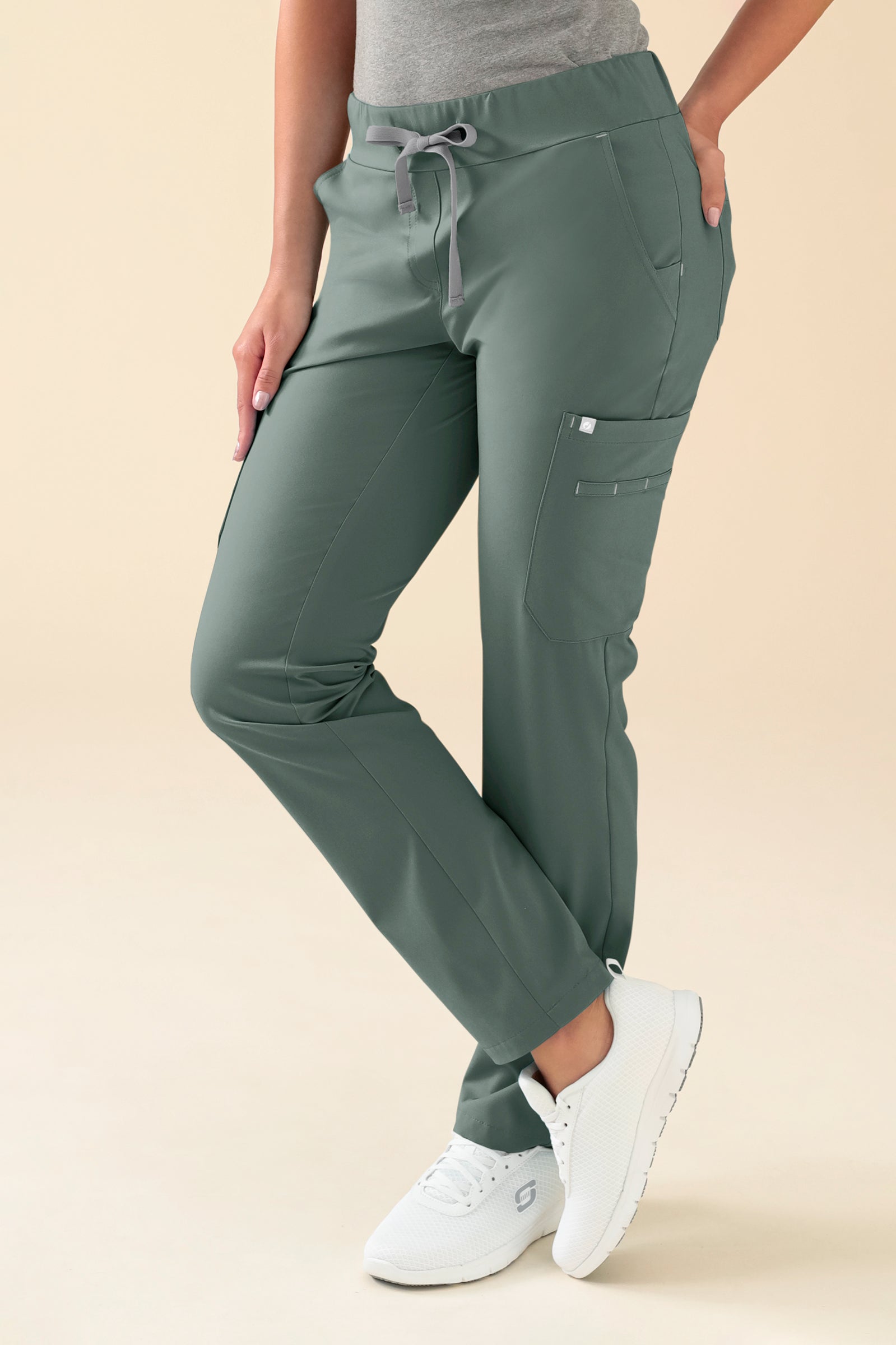 KAERE Hose Damen - gerader Saum mit Beintaschen dunkelgrün, Vue de face