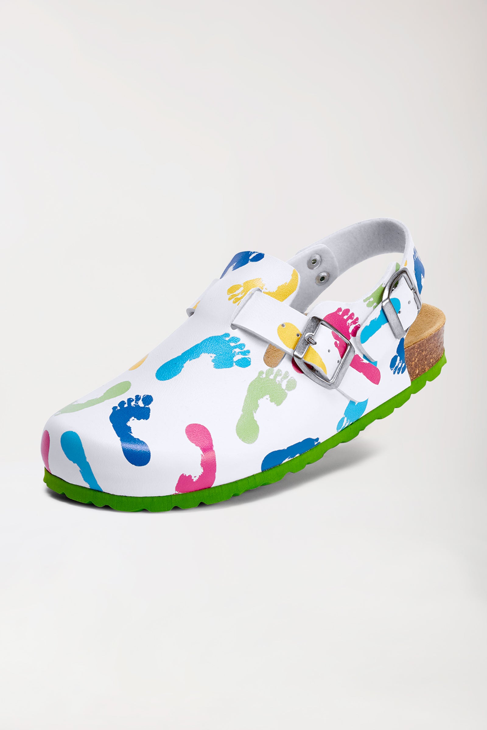 Damen Clog weiss/apfelgrün/bunt, Vorderansicht