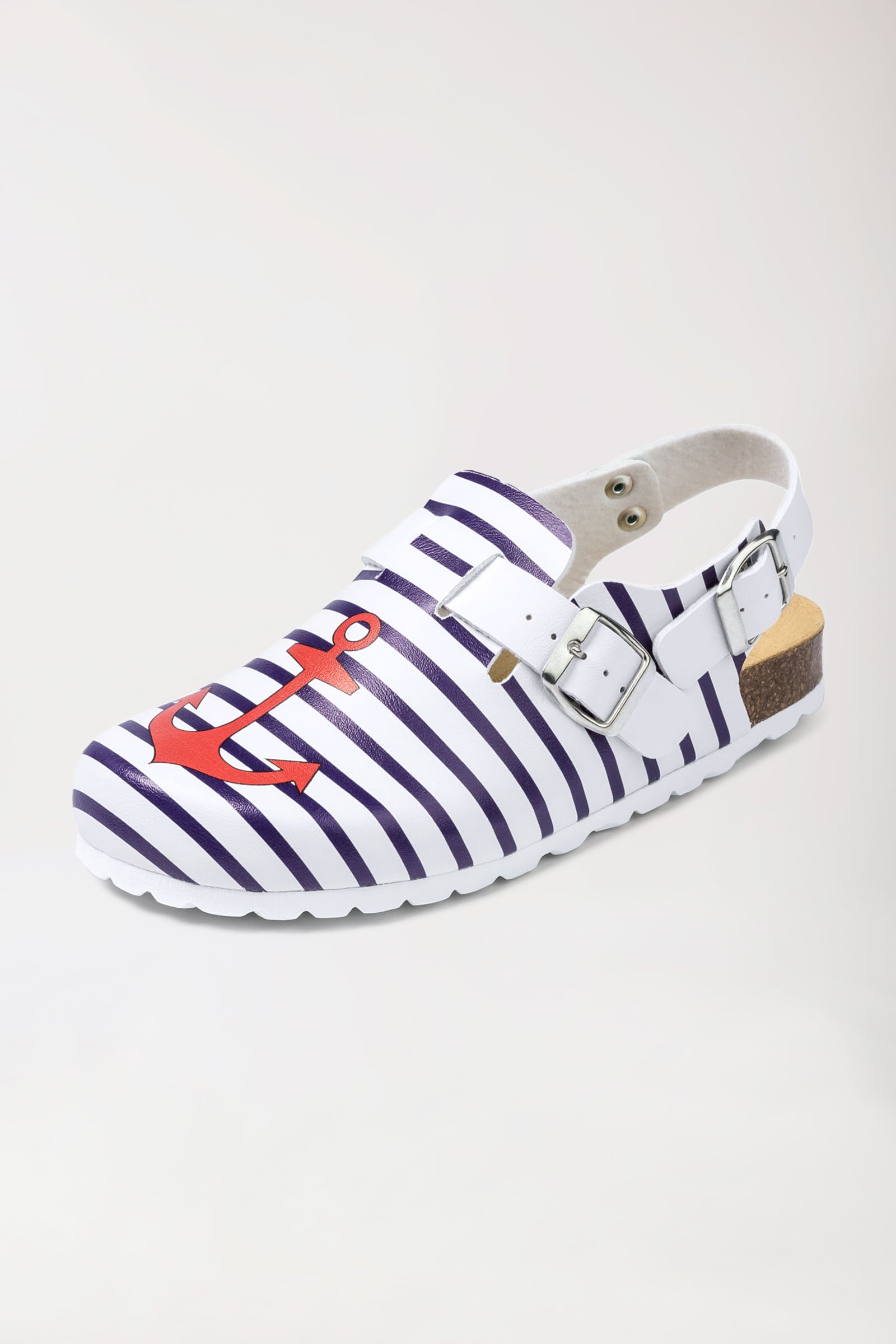 Damen Clog weiss/marine/rot