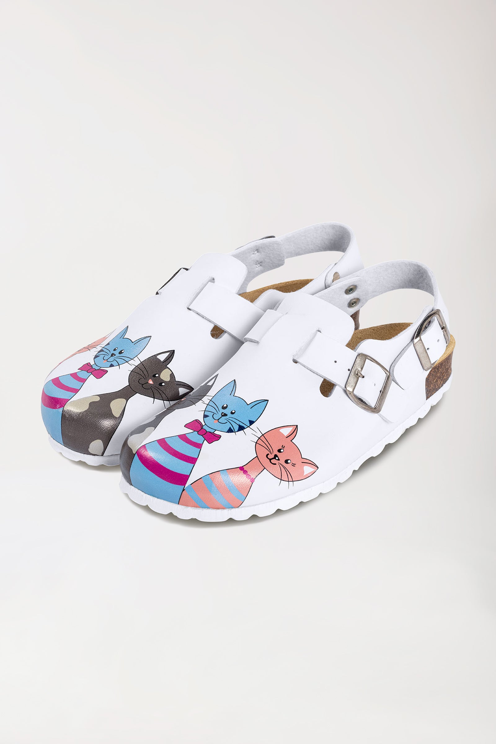 Damen Clog weiss/pfirsichrosa/blau, Vorderansicht