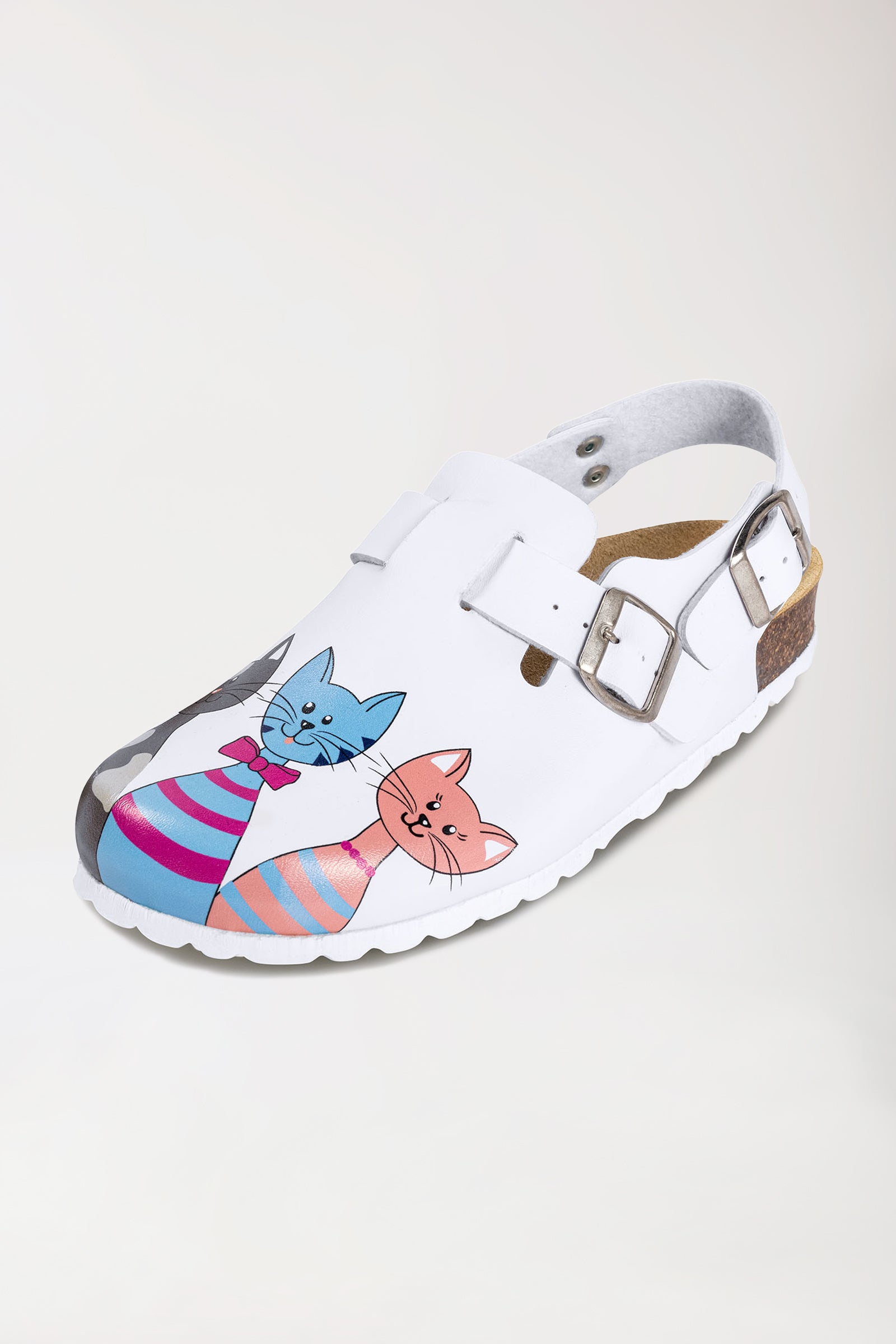 Damen Clog weiss/pfirsichrosa/blau, Vorderansicht