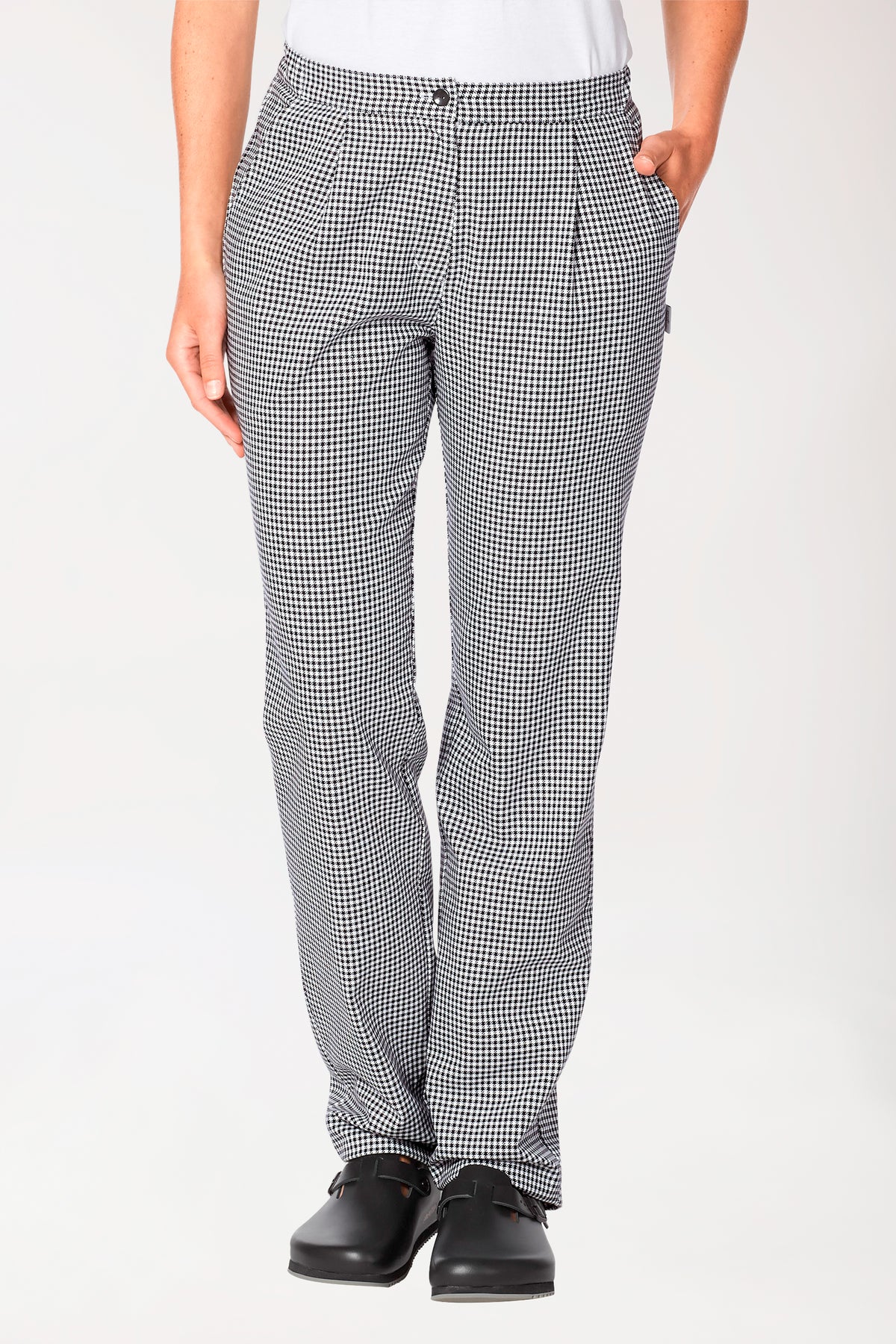 Gastro Hosen Damen - Bundfalten schwarz/weiss