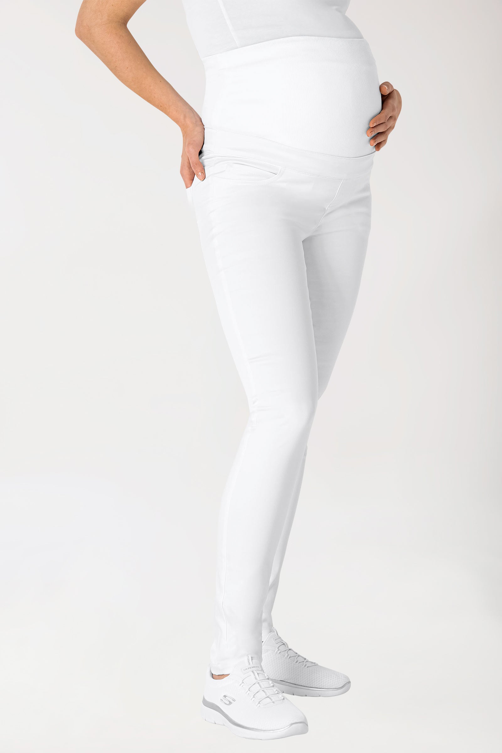 Comfort Stretch Umstandshose - elastischer Strickbund weiss, Vorderansicht