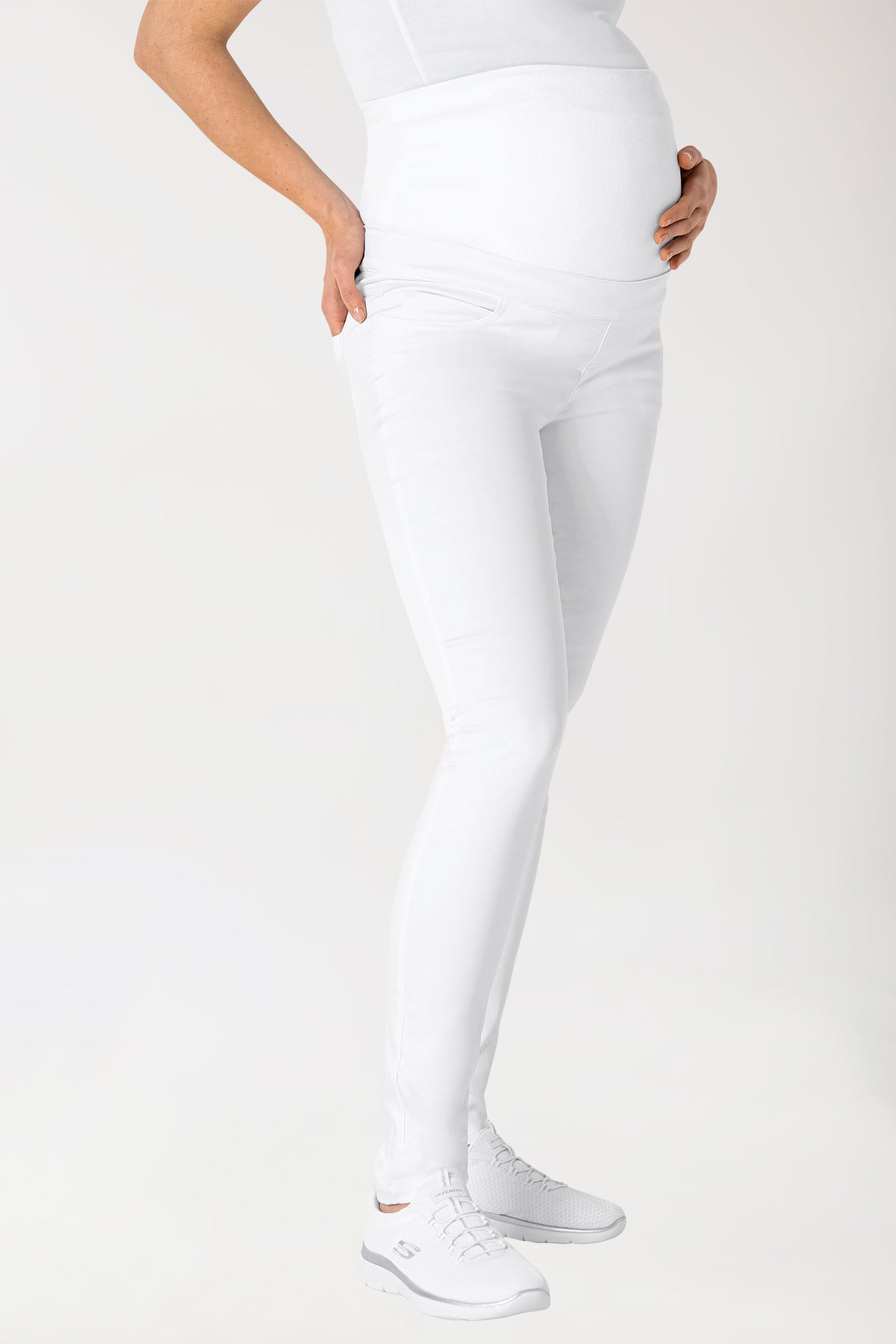 Comfort Stretch Umstandshose - elastischer Strickbund weiss, Vorderansicht