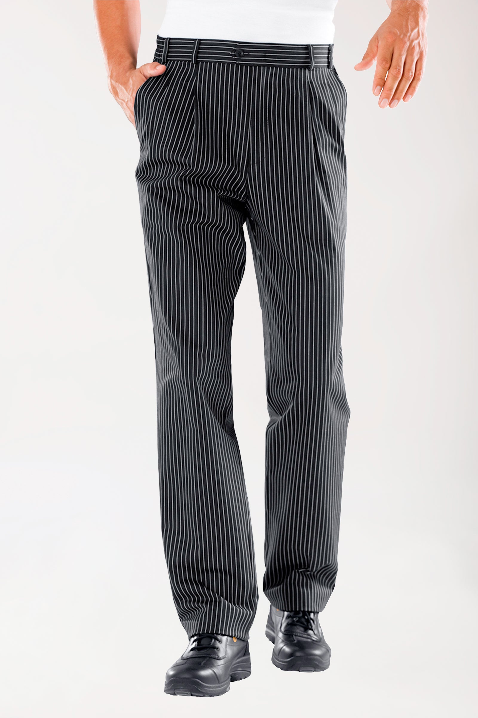 Gastro Hose Herren - Bundfalten - Nadelstreifen schwarz/weiss