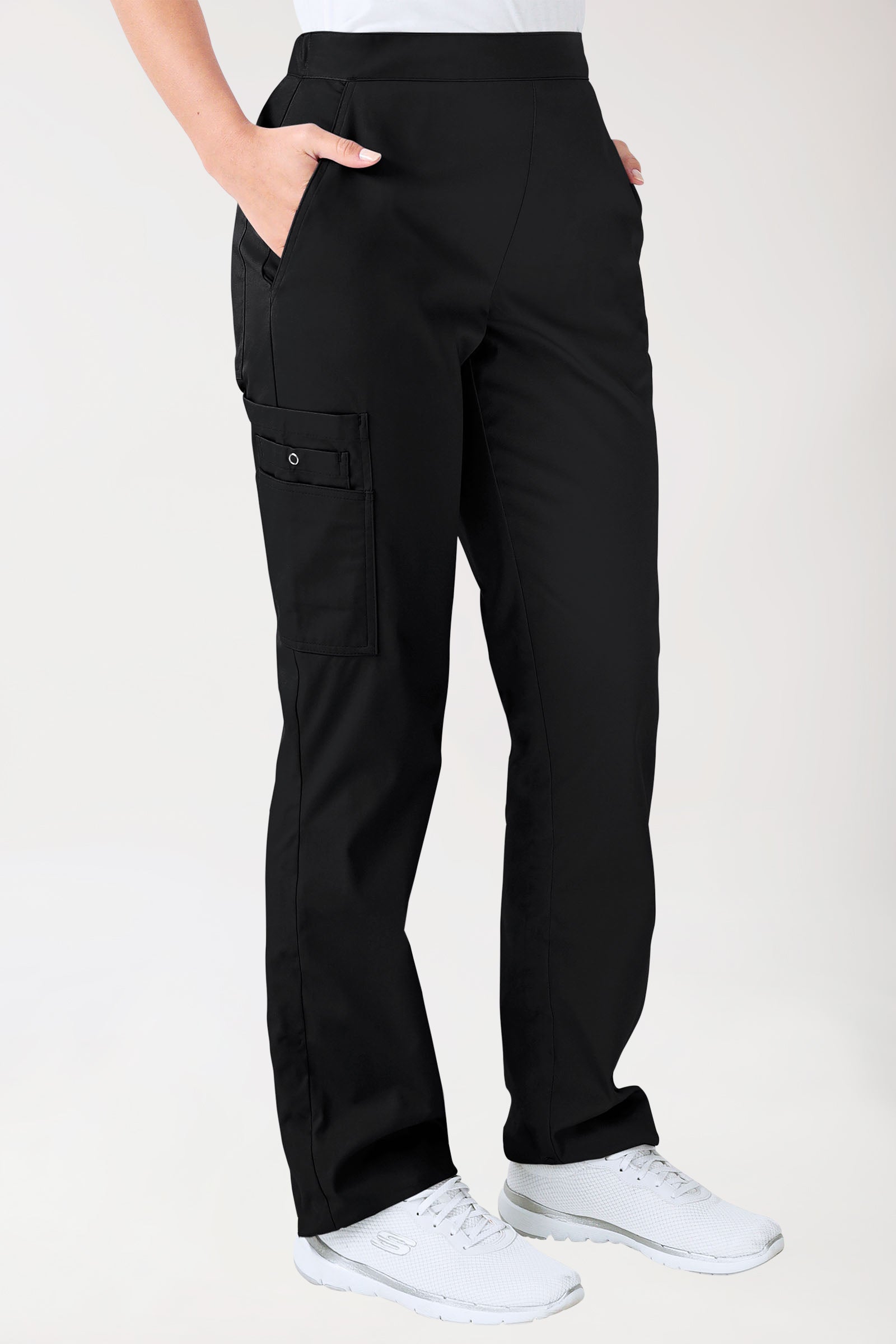 CLINIC STRETCH Hose Unisex - mit Beintasche schwarz, Vorderansicht