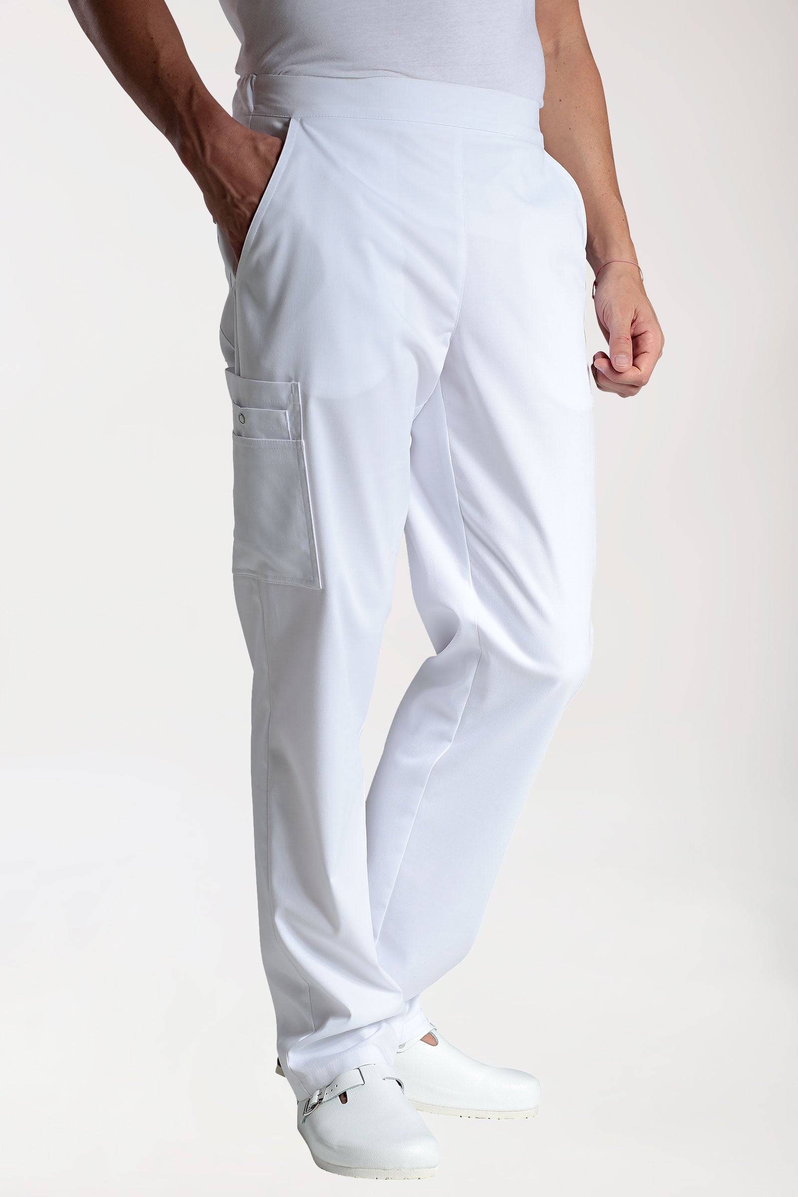 CLINIC STRETCH Hose Unisex - mit Beintasche weiss