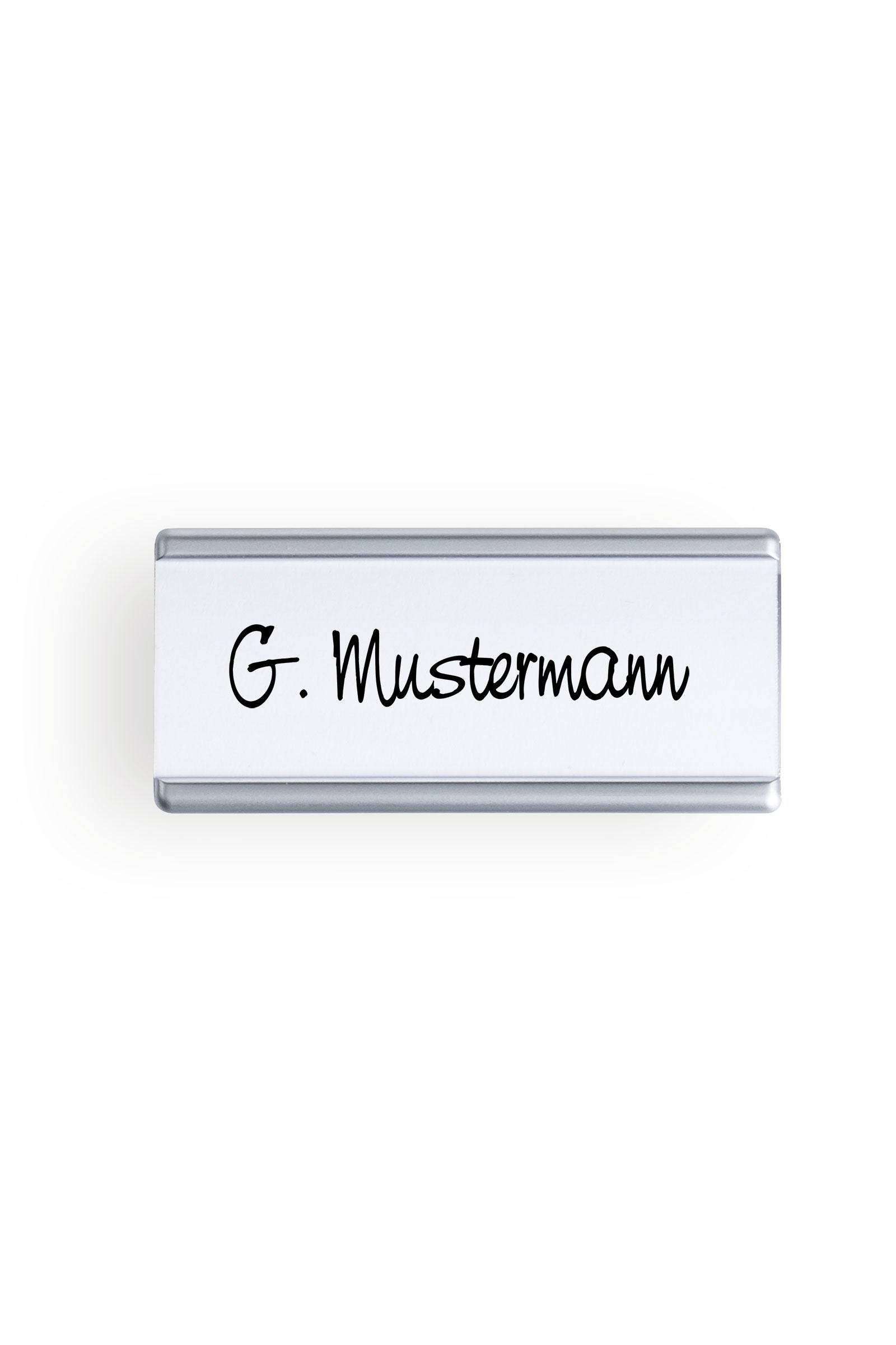 Namensschild Anstecker Silber Metallic 7x3 cm, Vue de face