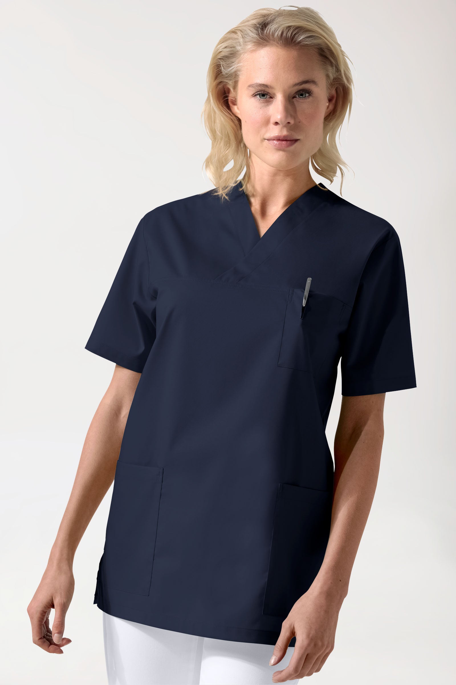 Stretch Schlupfkasack Unisex - V-Ausschnitt navy, Vorderansicht