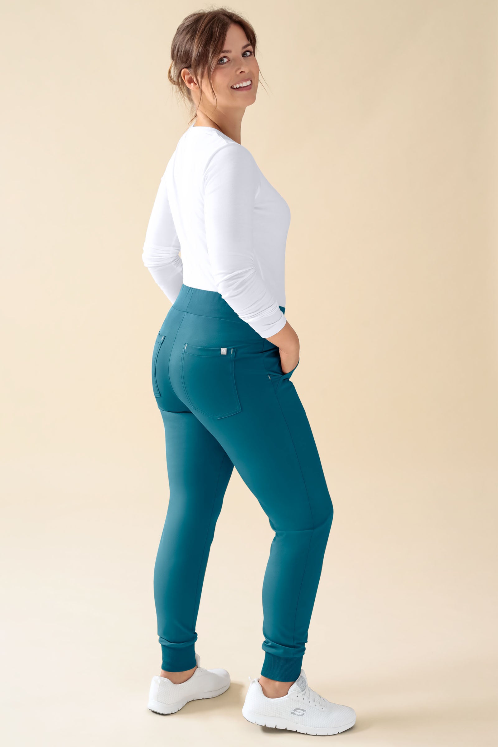KAERE Hose Damen - Saumbündchen Kurzgr. ohne Beintaschen petrol, Rückansicht 