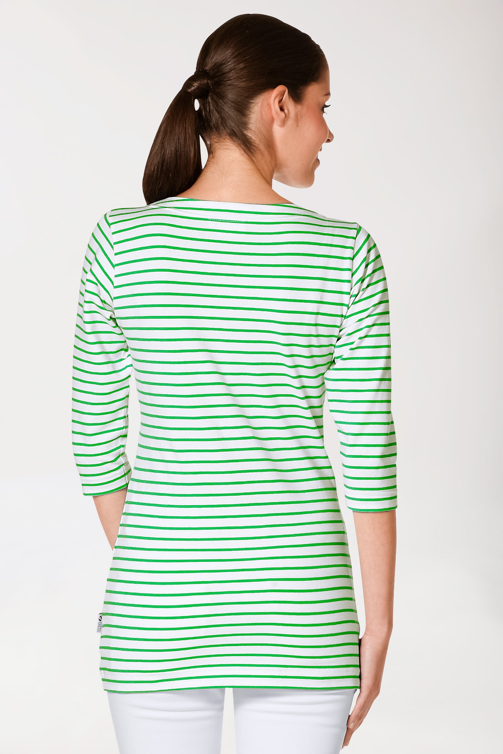 Longshirt Damen - 3/4 Arm apfelgrün/weiss, Rückansicht 