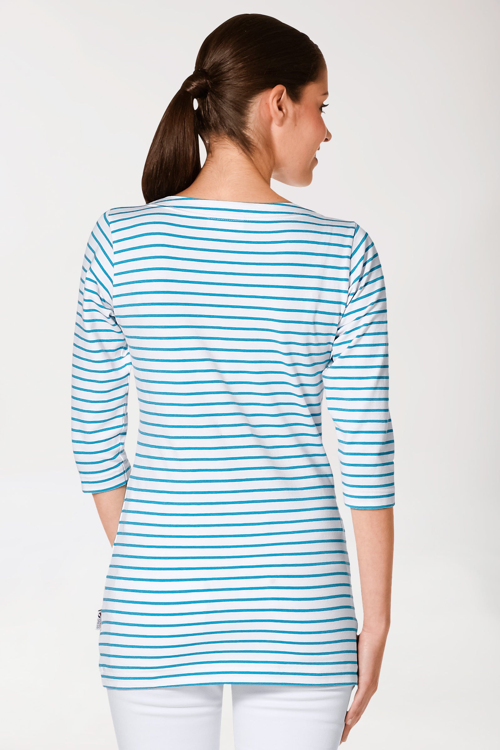 Longshirt Damen - 3/4 Arm türkis/weiss, Rückansicht 