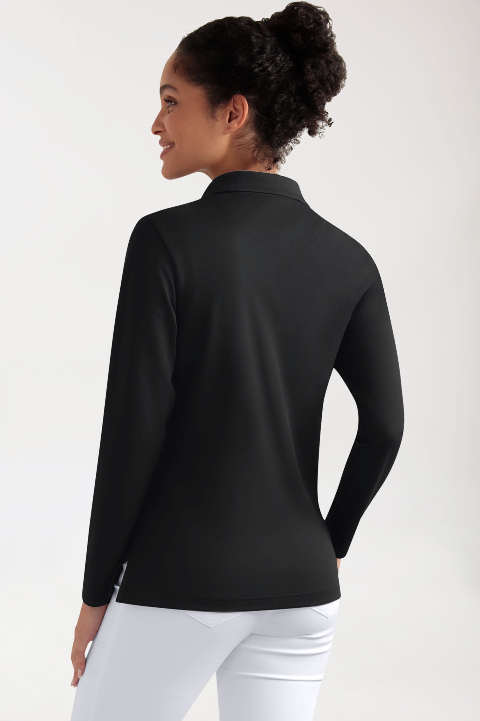 COMFY FLEX Stretch Longsleeve Damen - Polokragen schwarz, Rückansicht 
