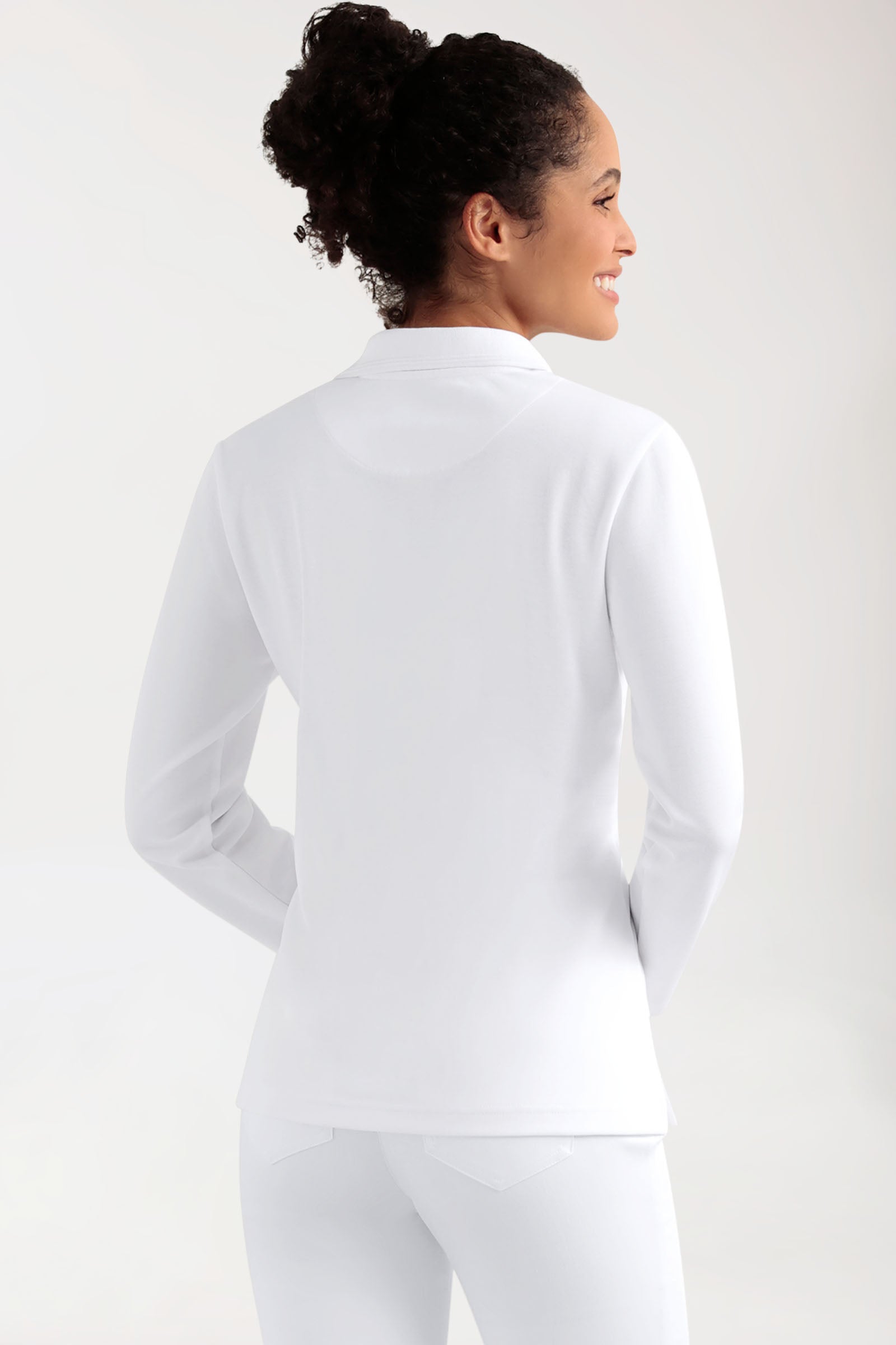 COMFY FLEX Stretch Longsleeve Damen - Polokragen weiss, Vue de dos 