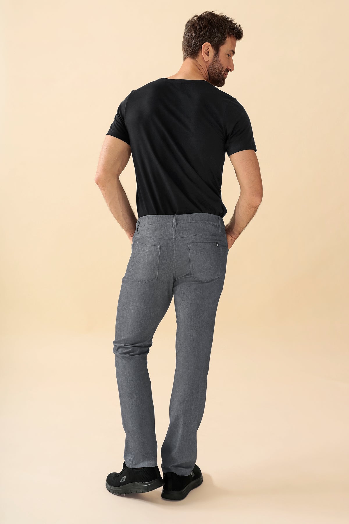 KAERE Hose Herren - 5-Pocket grau melange, Rückansicht 
