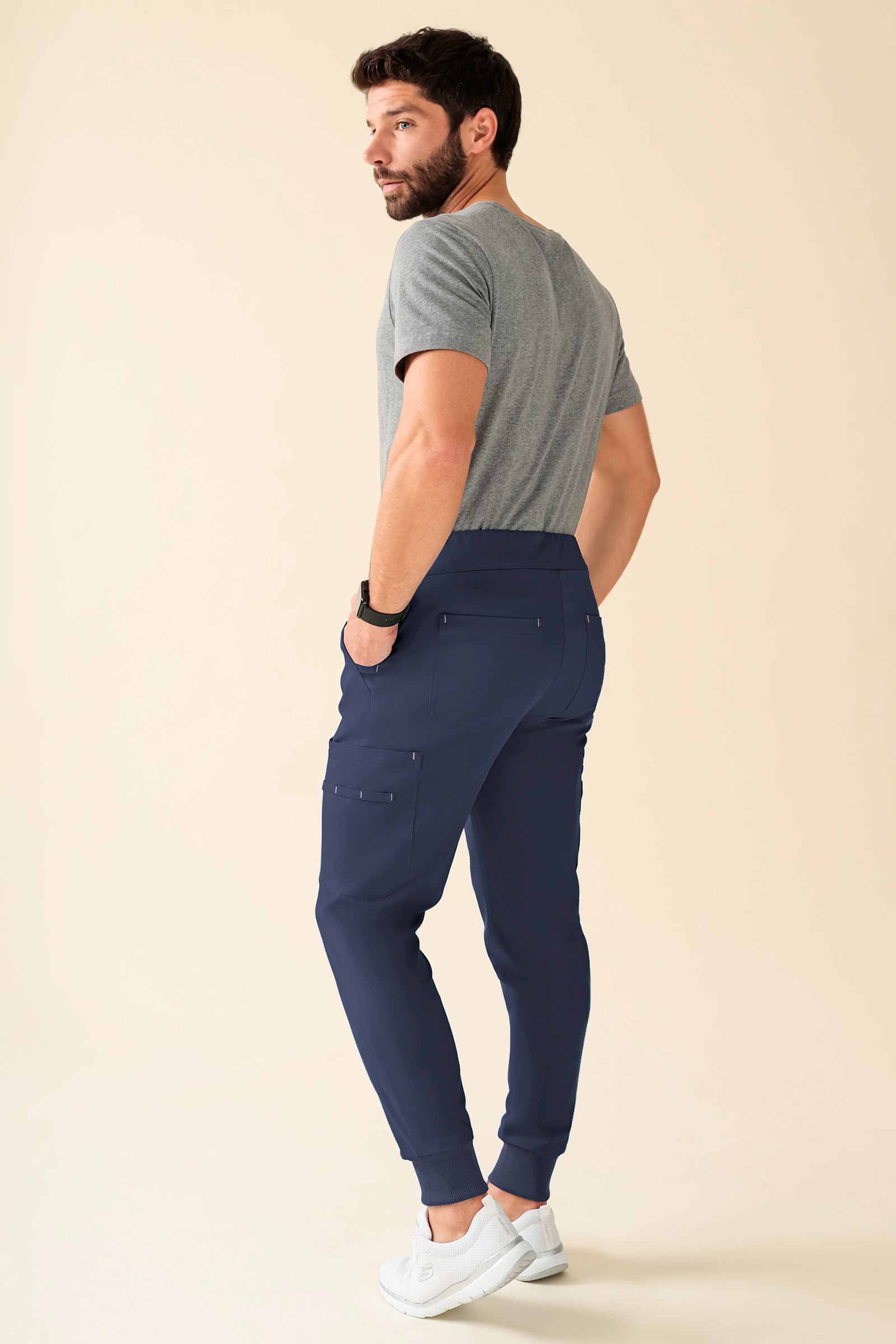 KAERE Hose Herren - Saumbündchen Kurzgr. mit Beintaschen navy, Rückansicht 