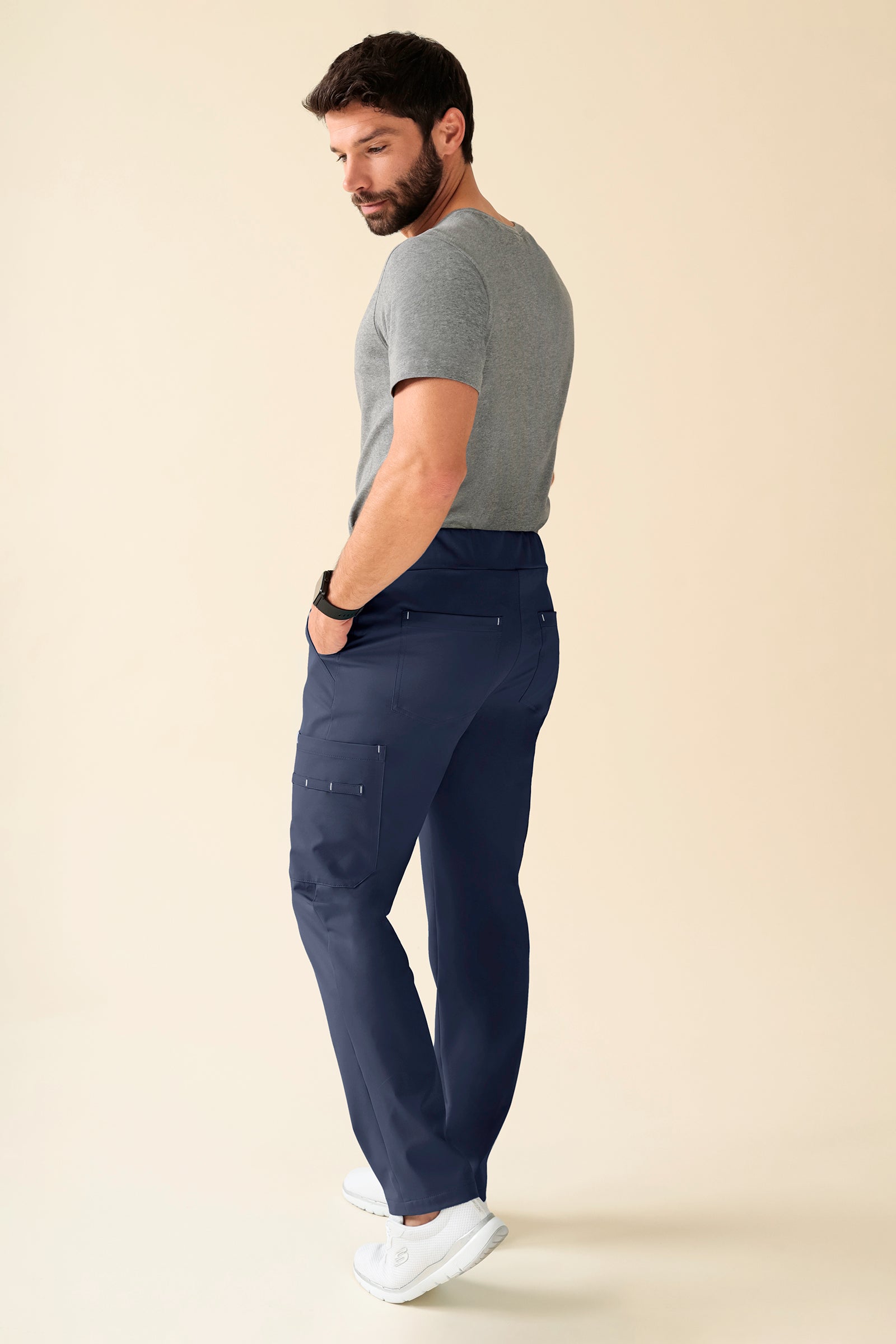 KAERE Hose Herren - gerader Saum Kurzgr. mit Beintaschen navy, Rückansicht 