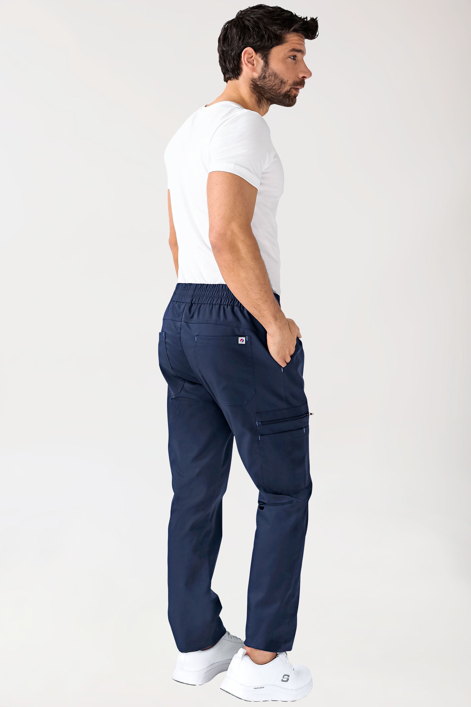 CLINIC STRETCH Hose Herren - gerader Saum Kurzgr. navy/himmelblau, Vue de dos 