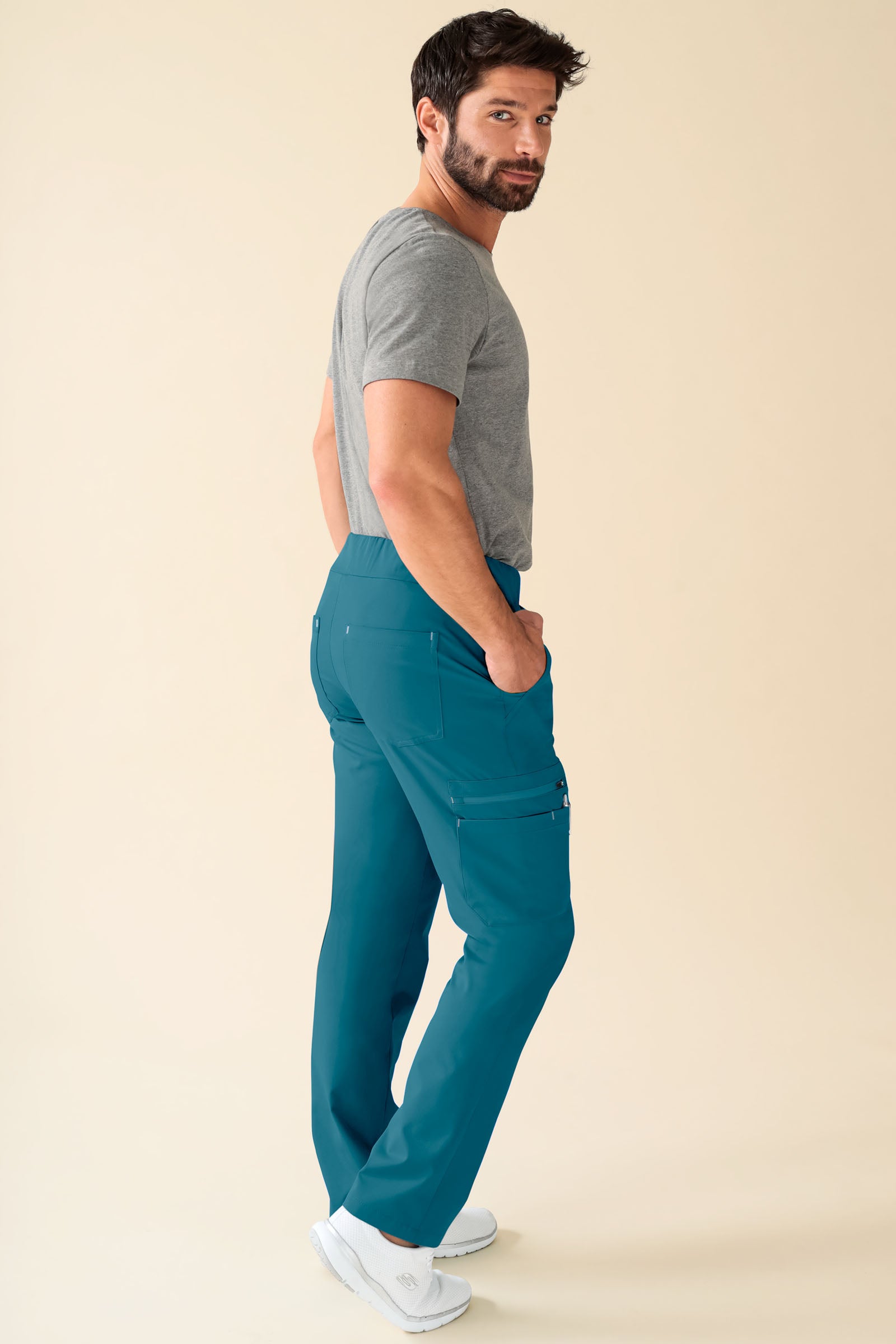 KAERE Hose Herren - gerader Saum Kurzgr. mit Beintaschen petrol, Rückansicht 