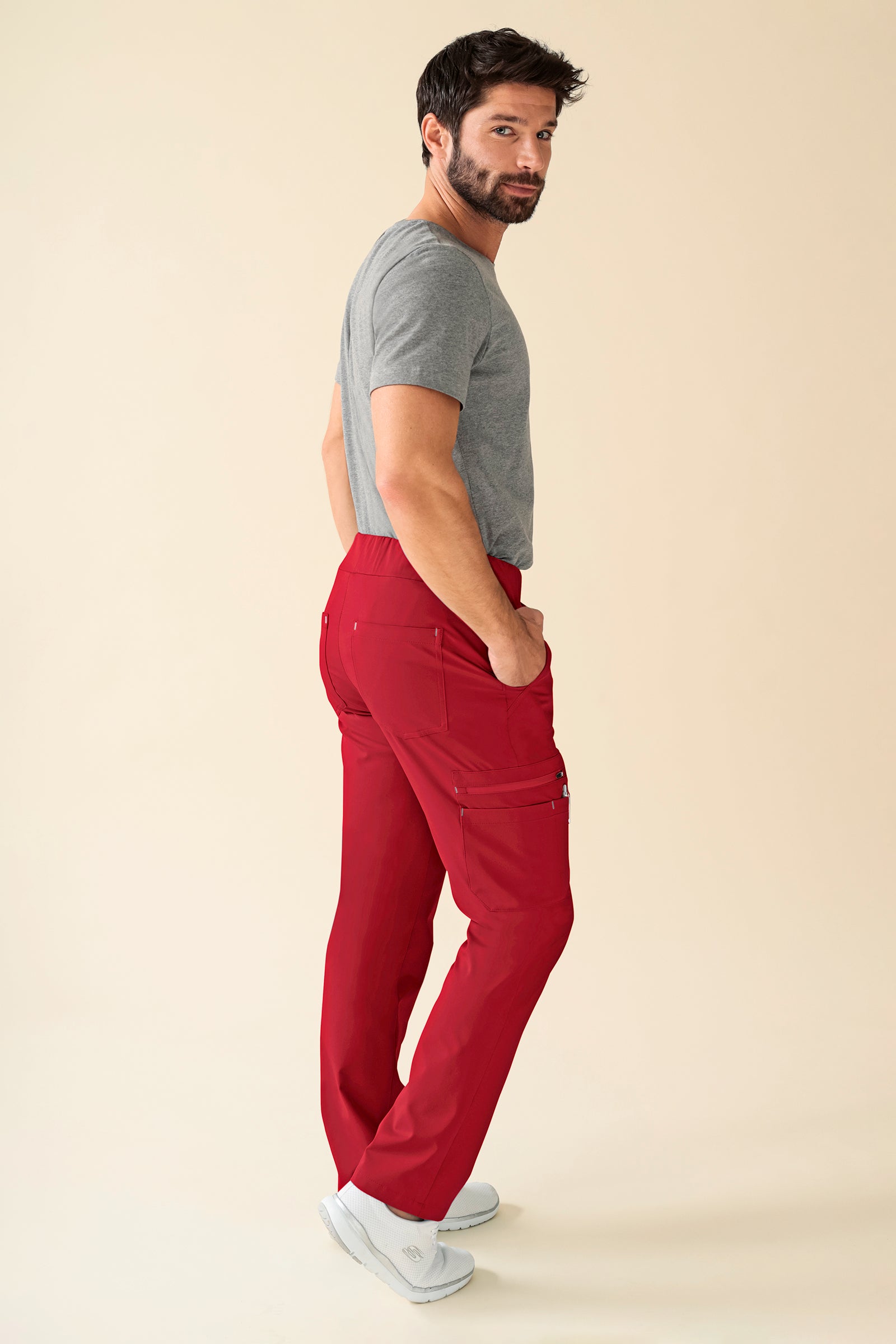 KAERE Hose Herren - gerader Saum Kurzgr. mit Beintaschen rot, Vue de dos 