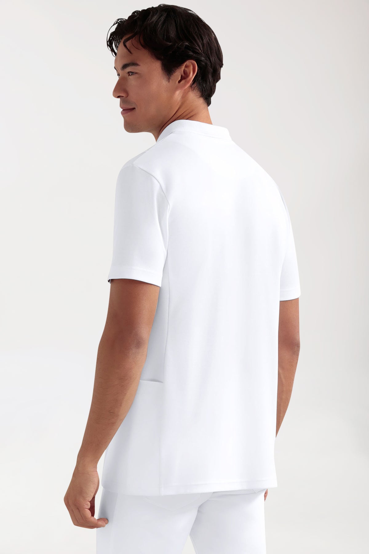 COMFY FLEX Stretch Schlupfkasack Herren - Polokragen weiss, Rückansicht 