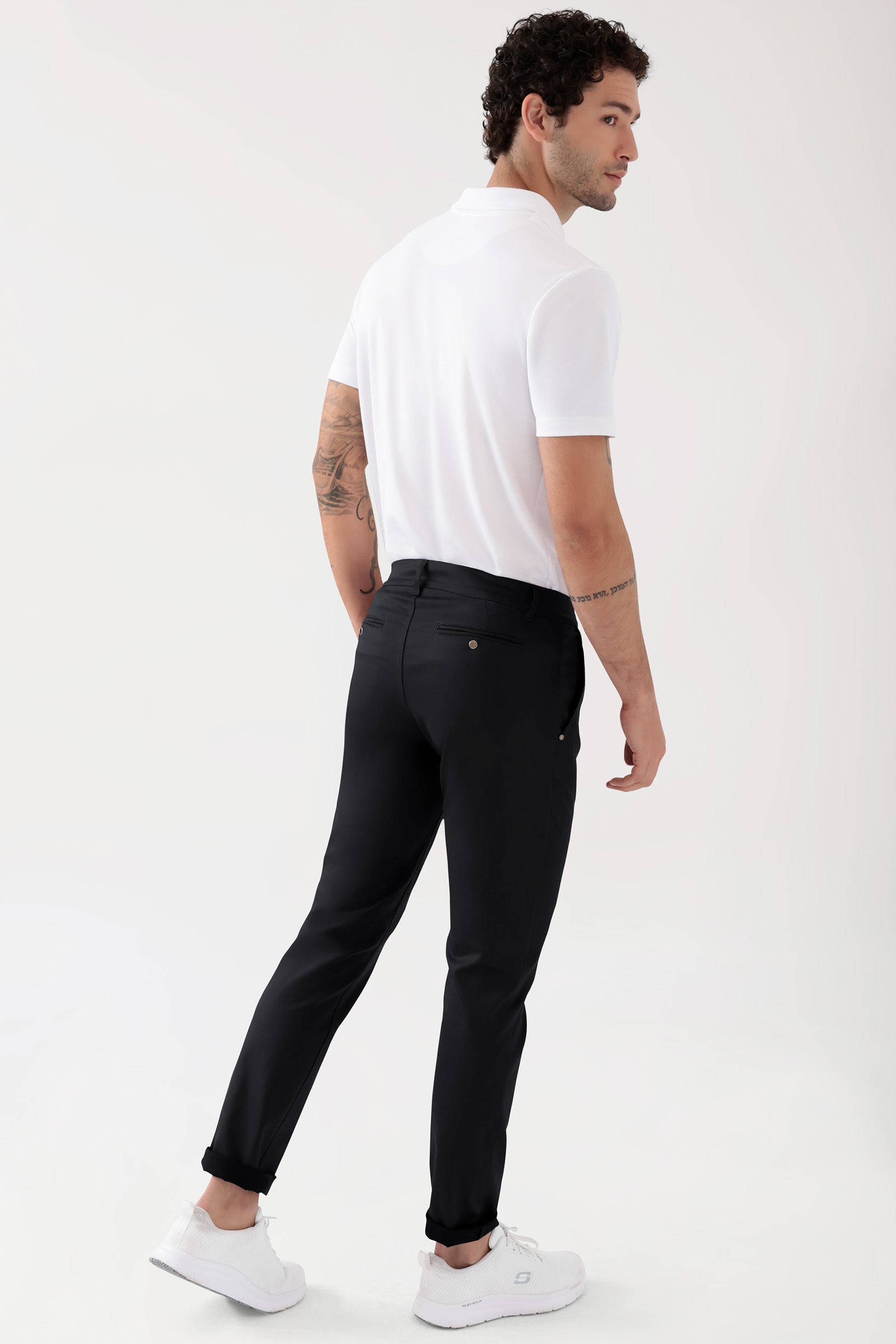 COMFY FLEX Hose Herren - Chino Style schwarz, Vue de dos Le mannequin mesure 188 cm et porte la taille 48