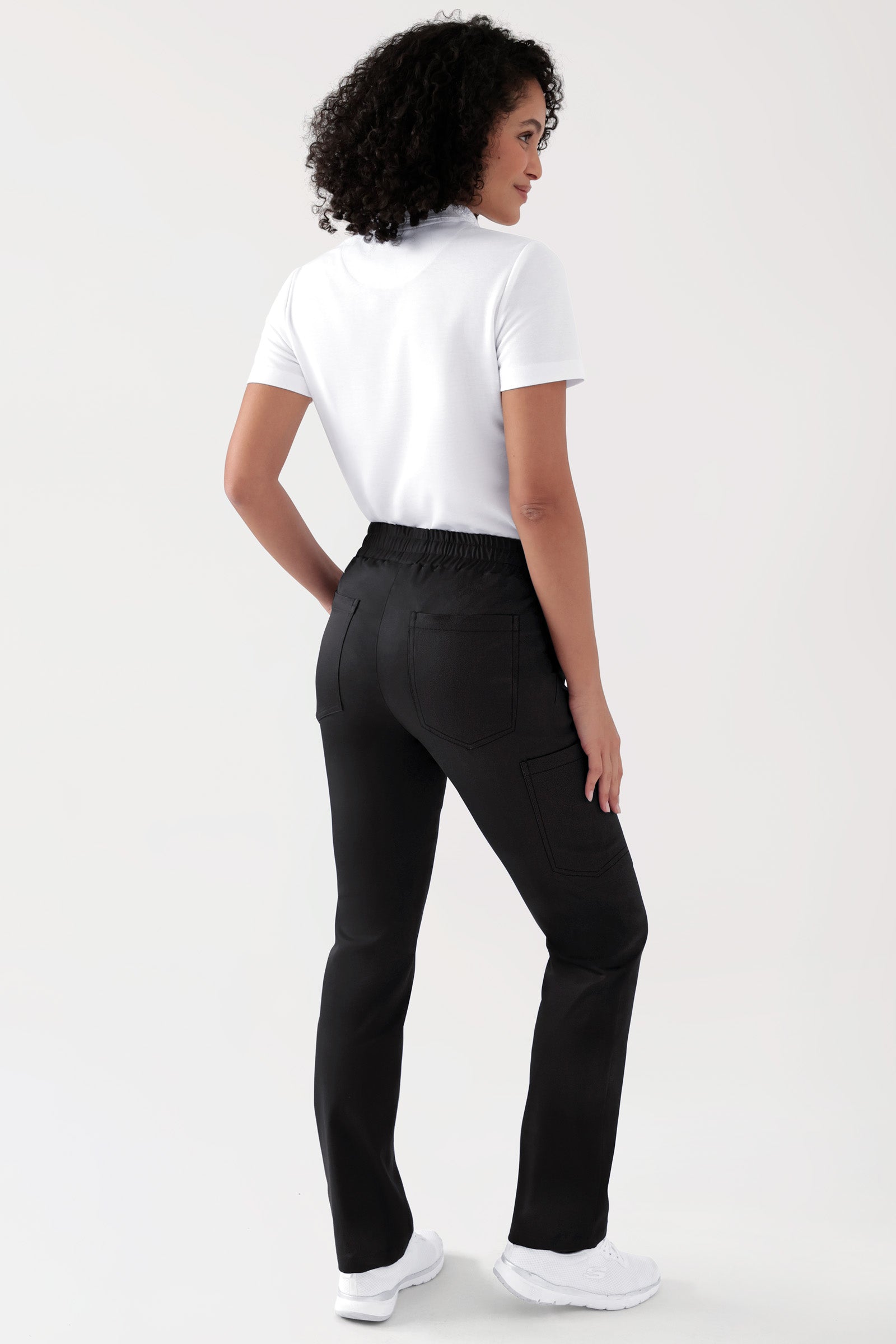 COMFY FLEX Stretch Hose Unisex - 1/1 Länge schwarz, Rückansicht Das Model ist 176 cm gross und trägt Grösse S