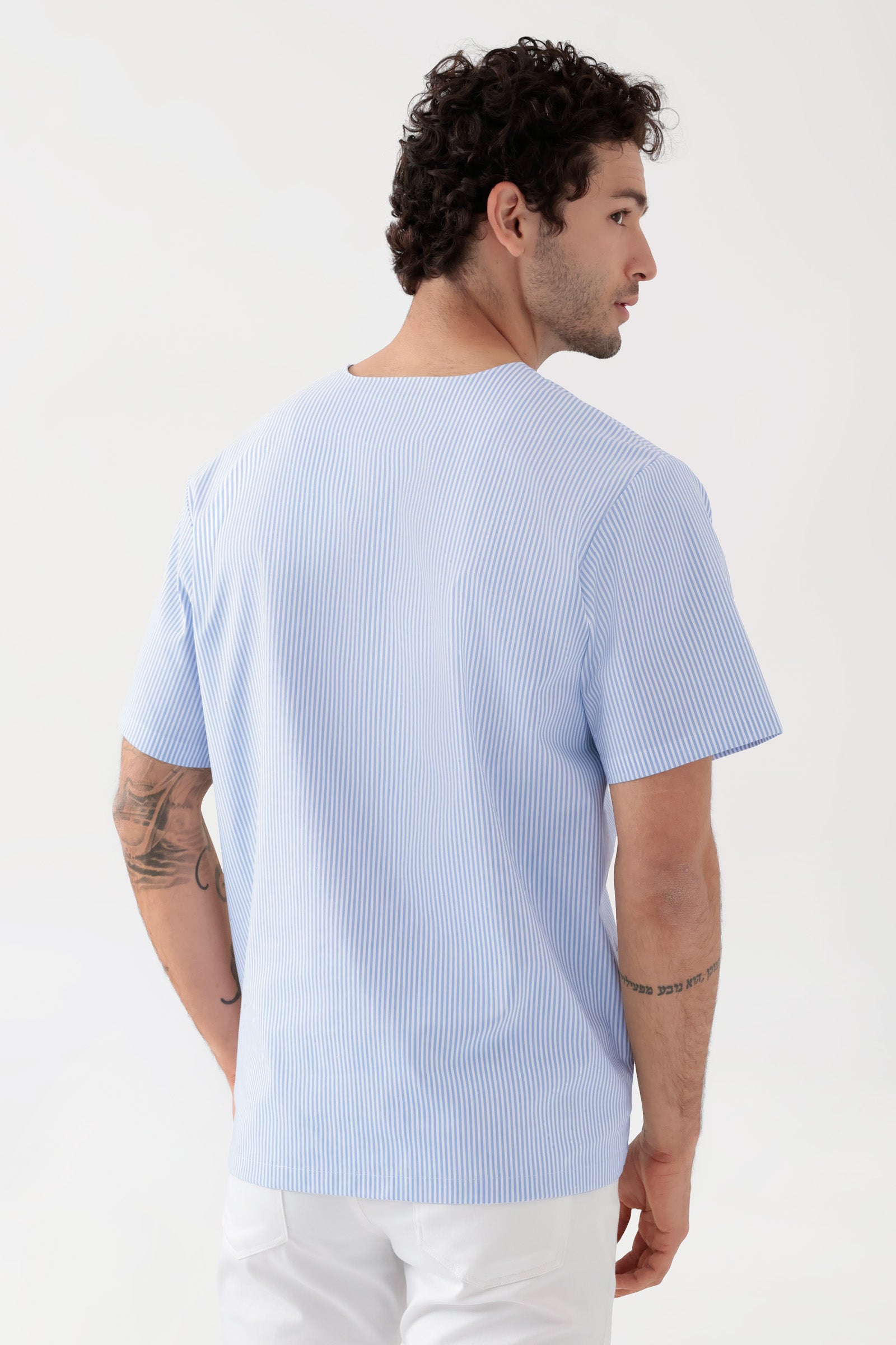 Stretch Schlupfkasack Unisex - V-Ausschnitt weiß/blau