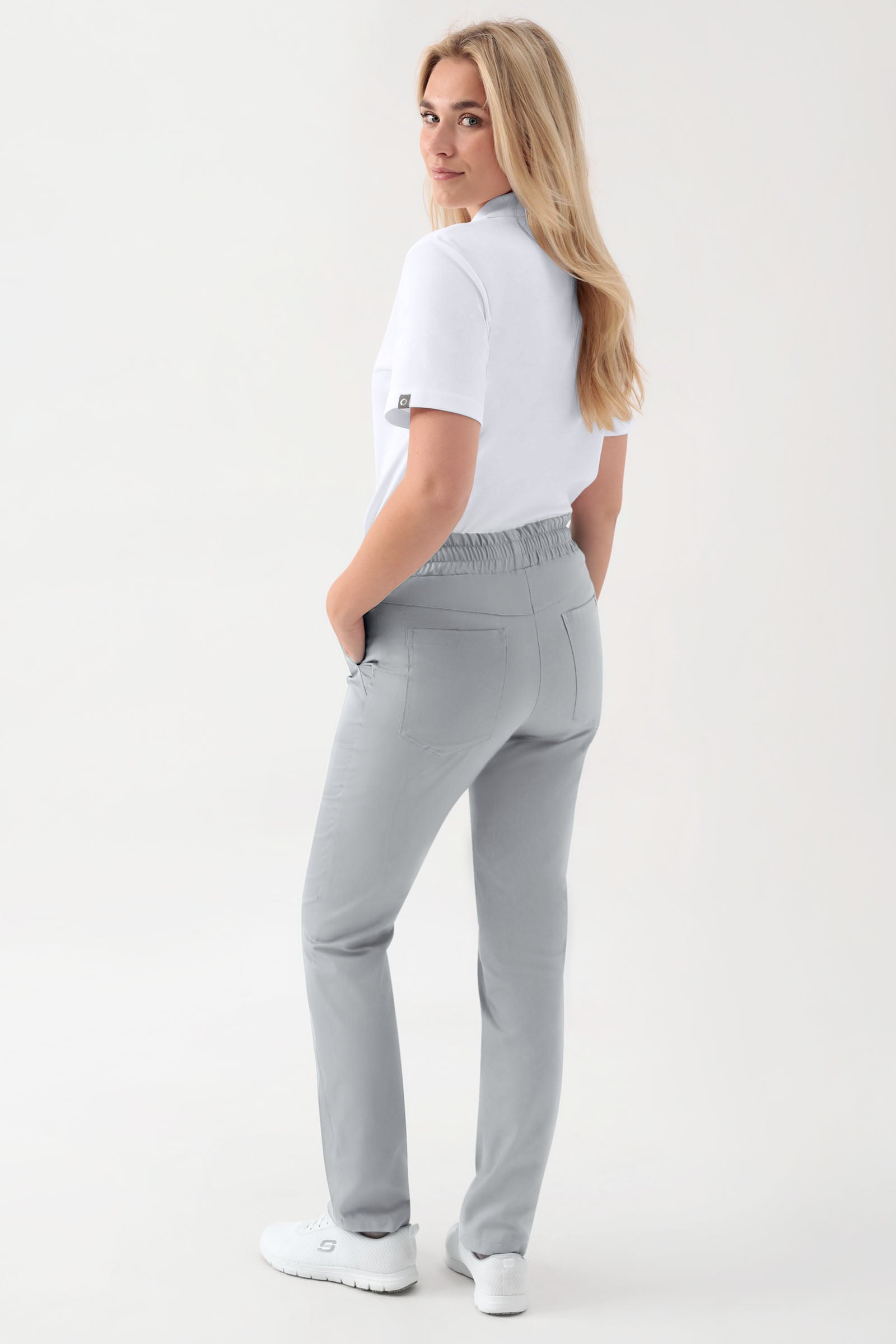 GREEN Stretch Hose Unisex - Rundumgummibund perlgrau, Rückansicht 