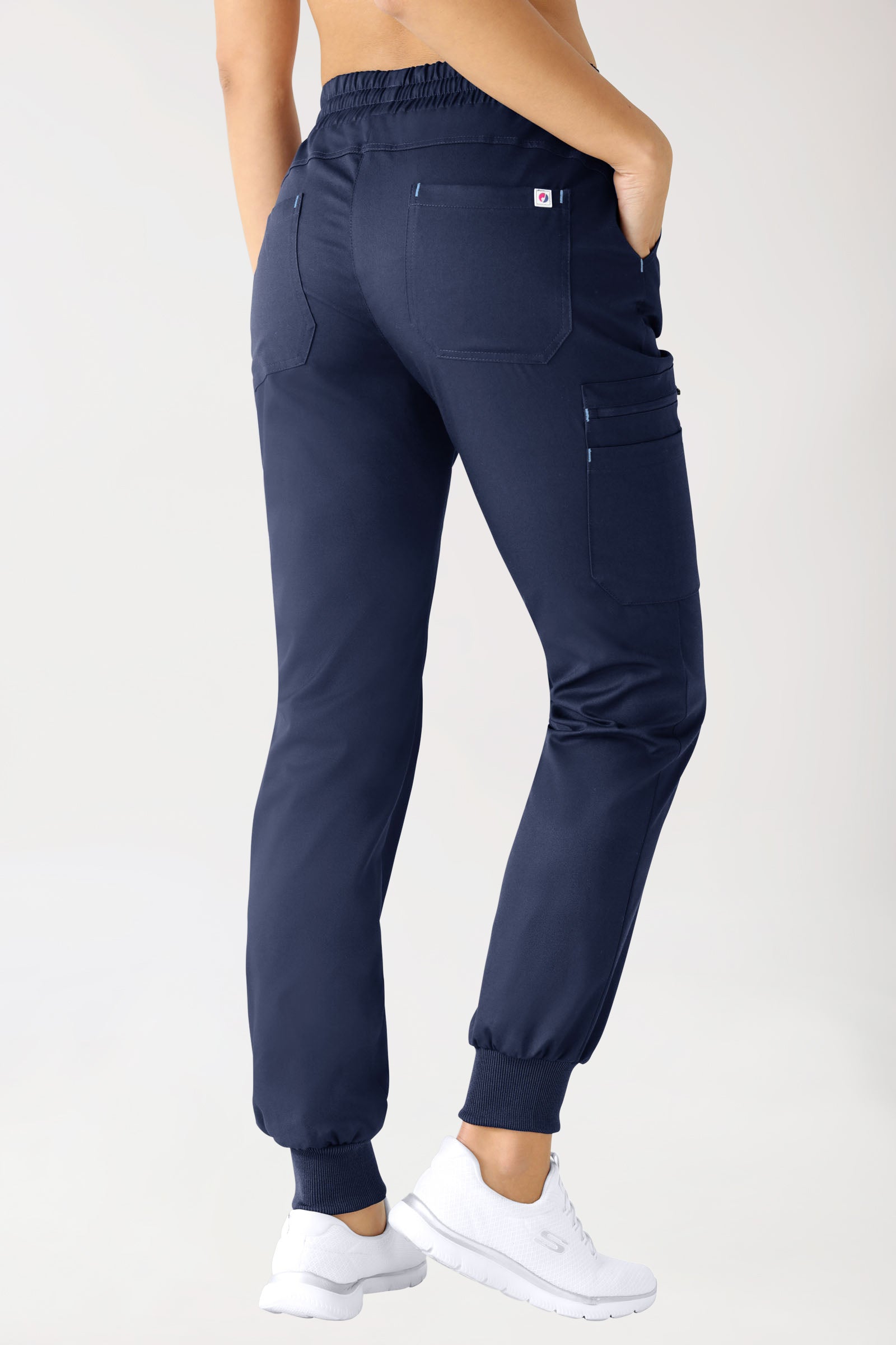 CLINIC STRETCH Hose Damen - Strickbund navy/himmelblau, Vue de dos 