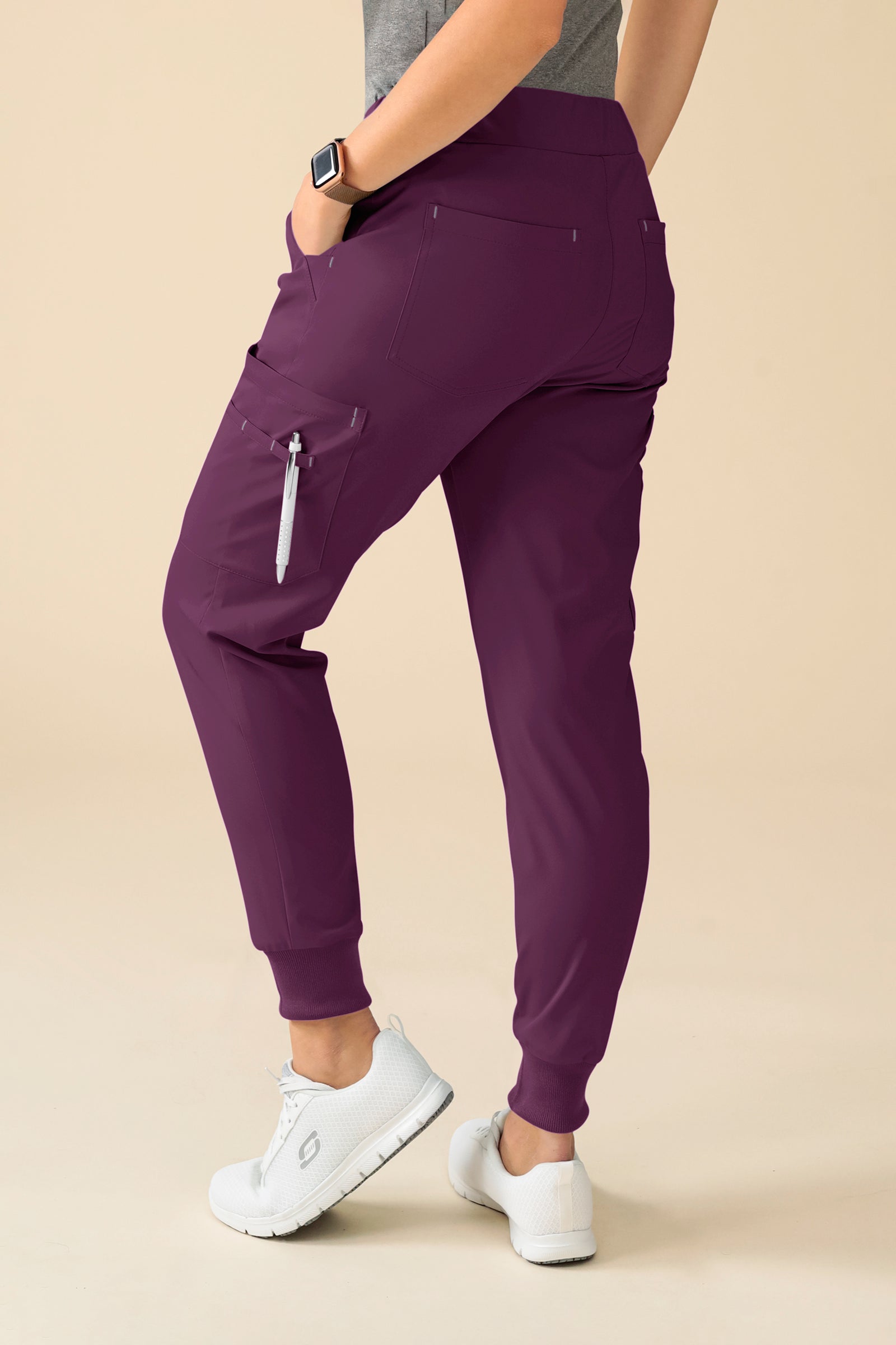 KAERE Hose Damen - Saumbündchen Kurzgr. mit Beintaschen pflaume, Vue de dos 