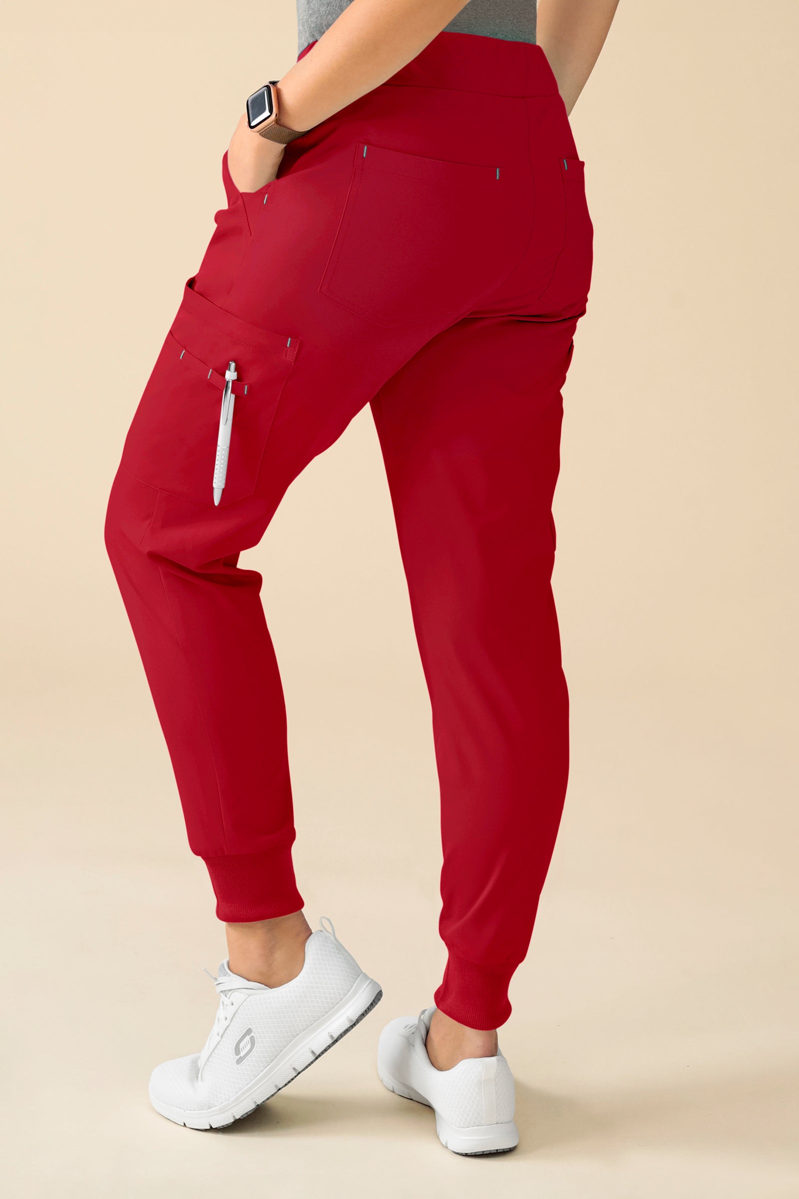 KAERE Hose Damen - Saumbündchen Kurzgr. mit Beintaschen rot, Vue de dos 