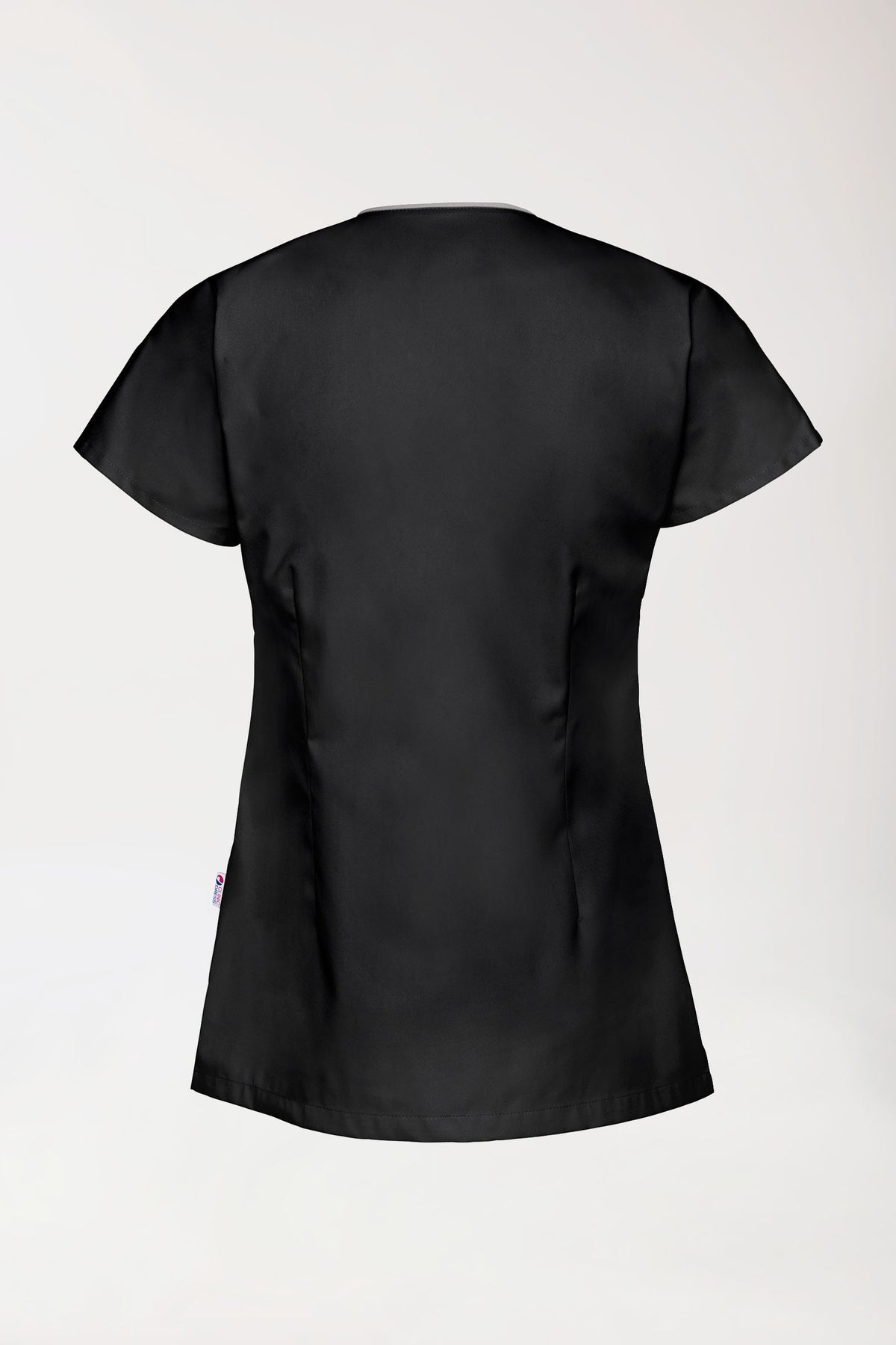 Beauty Kasack Damen - asymmetrische Druckknopfleiste schwarz/grau, Rückansicht 