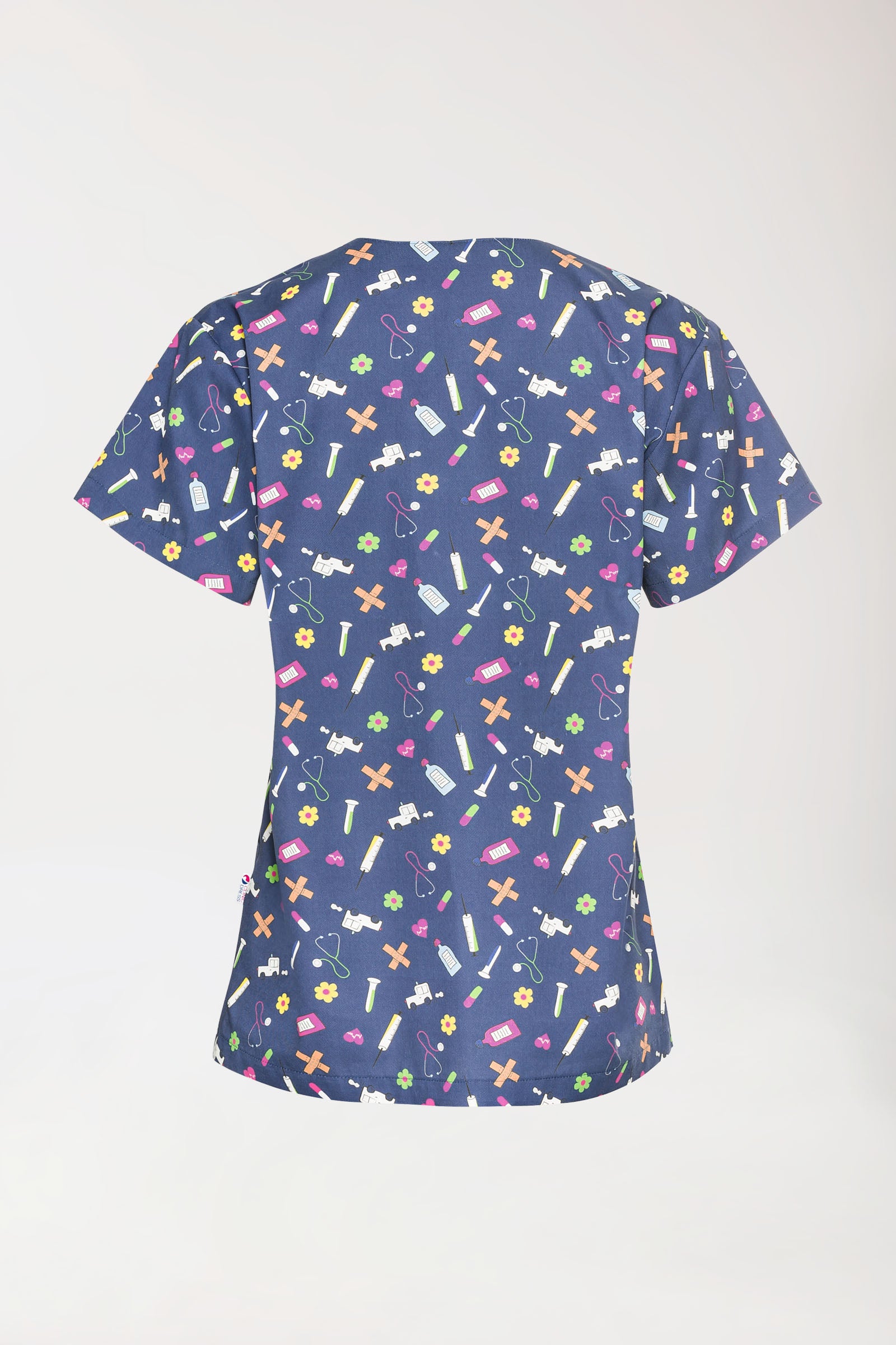 Leichter Schlupfkasack Damen - Alloverprint navy/bunt, Rückansicht 
