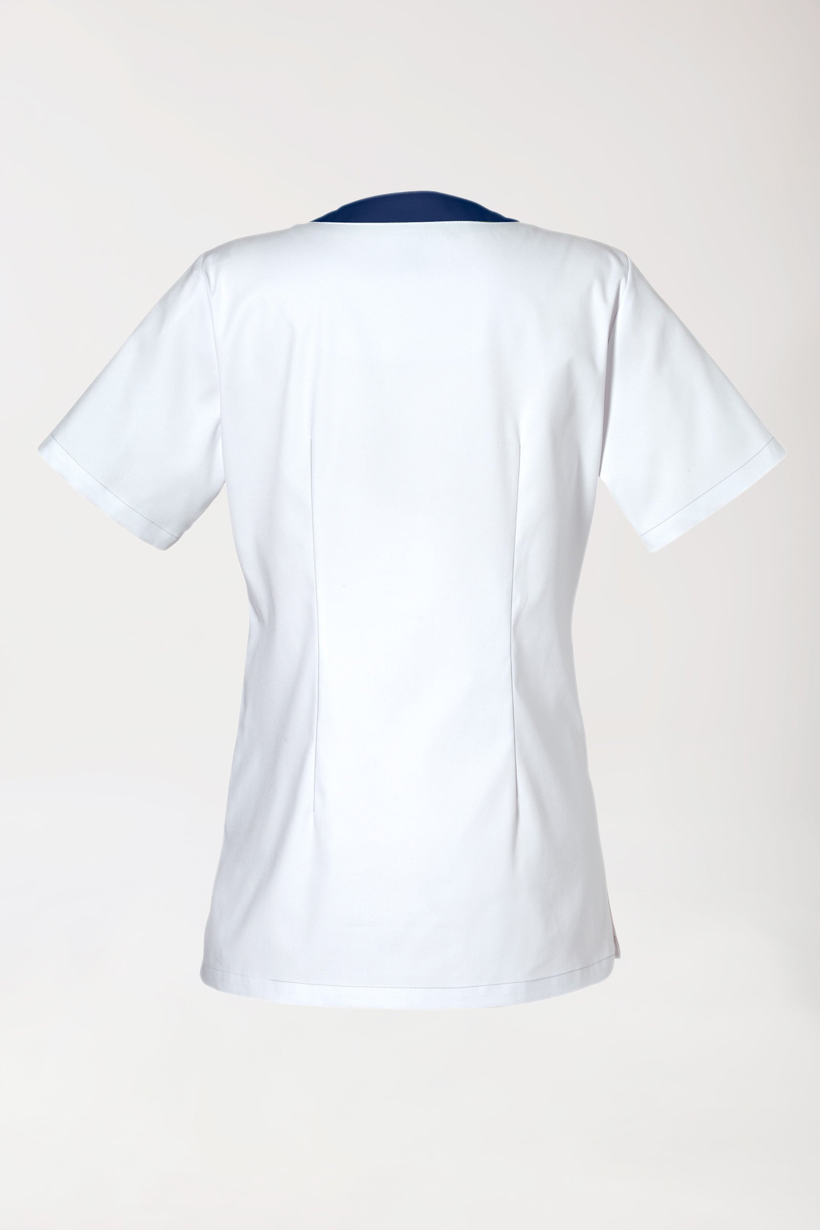 CLINIC STRETCH Schlupfkasack Damen - 1/2 Arm weiss/navy, Rückansicht 
