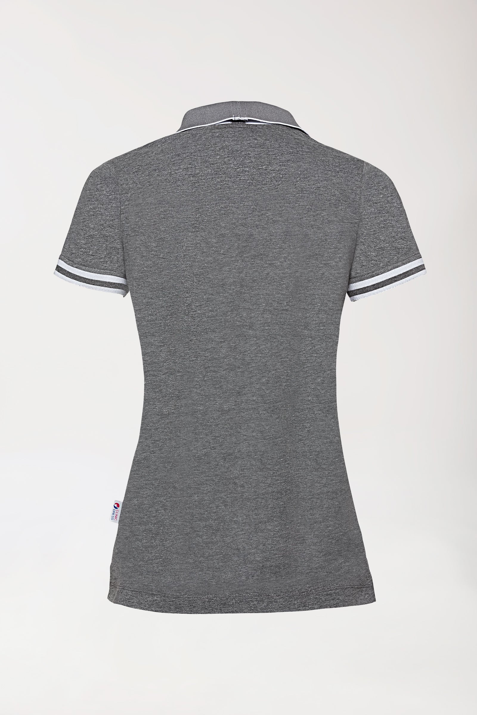 Stretch Shirt Damen - Polokragen dunkelgrau melange/weiss, Rückansicht 
