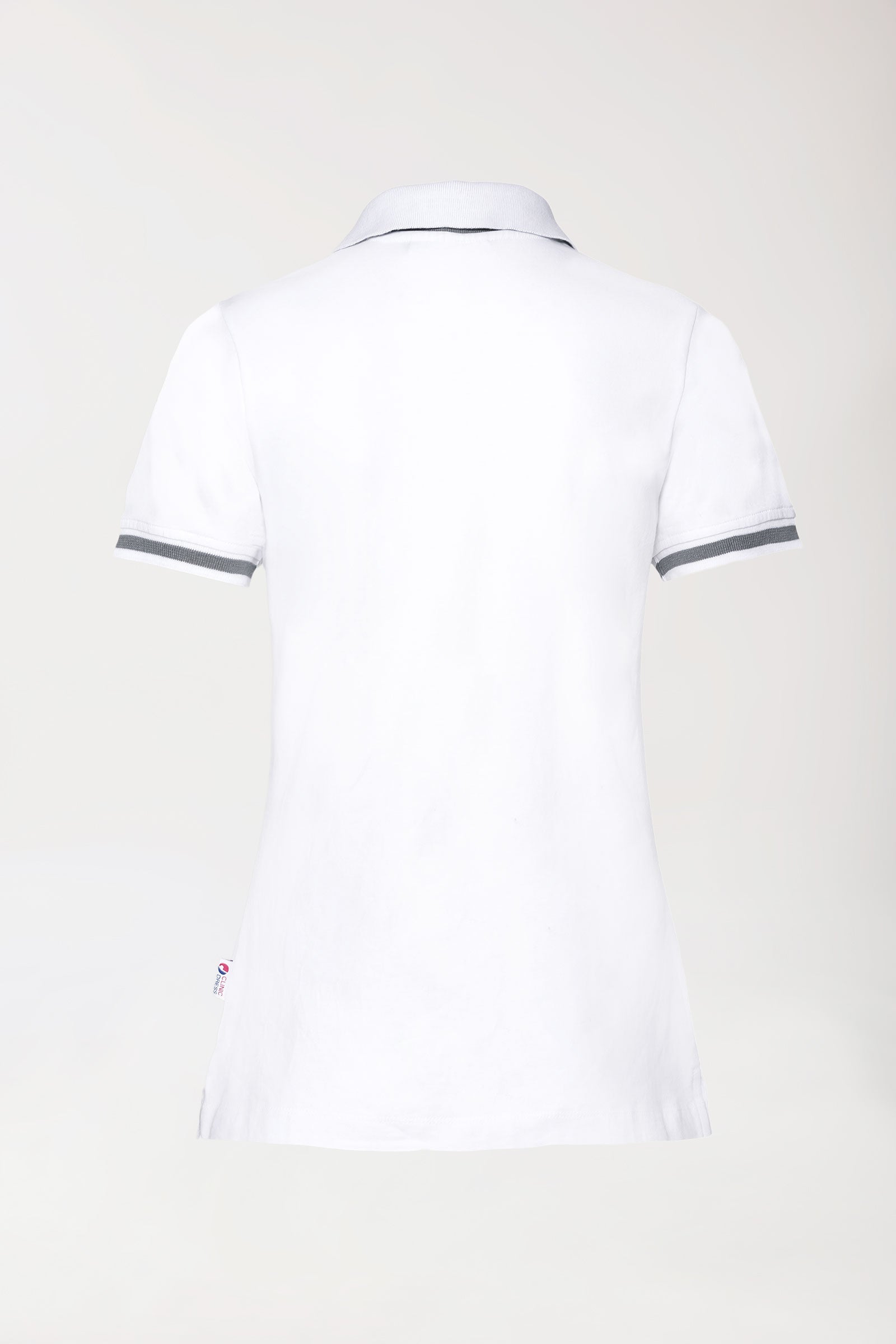 Stretch Shirt Damen - Polokragen weiss/dunkelgrau melange, Rückansicht 