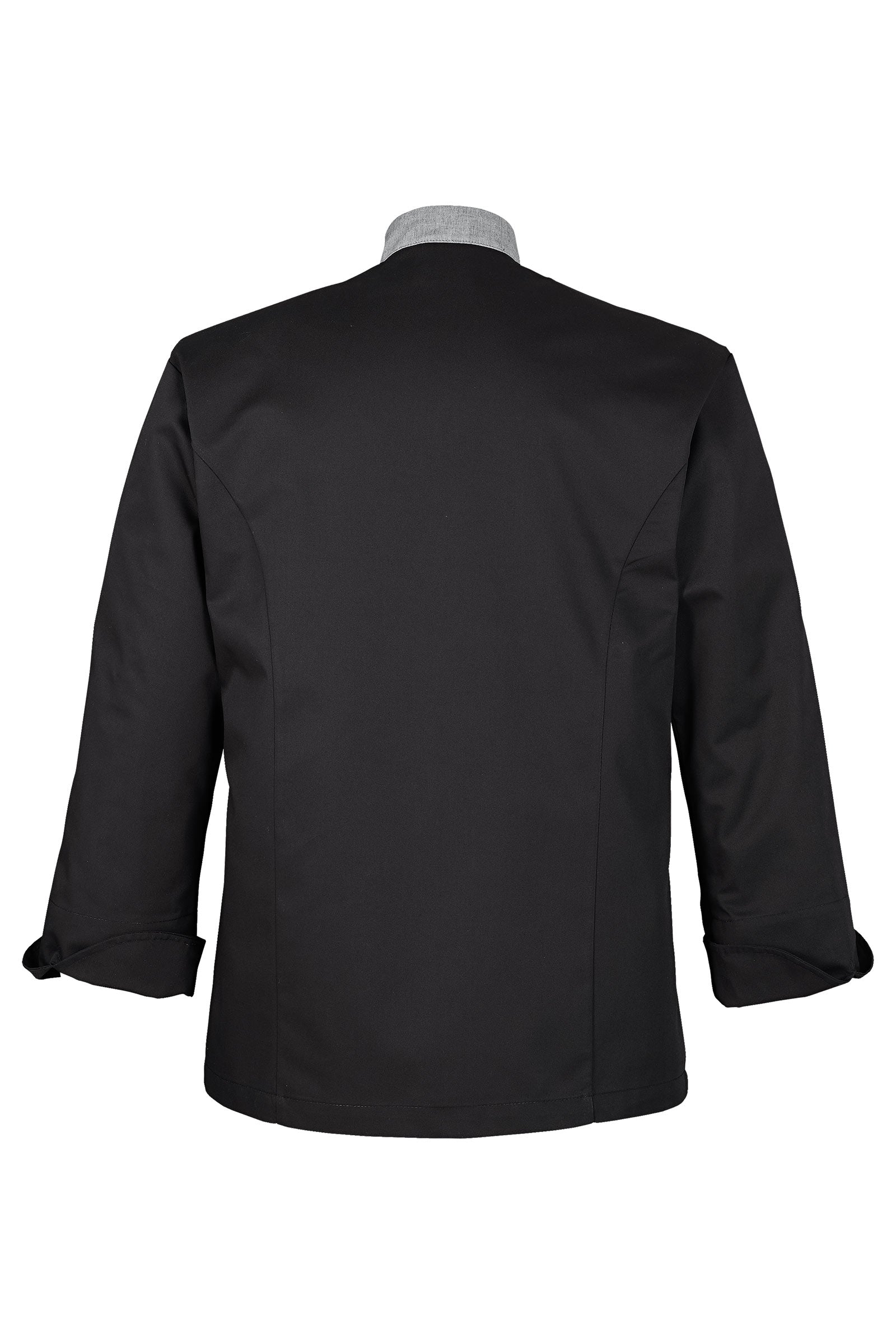 Herrenkochjacke Schwarz Knöpfe farbig, Rückansicht 