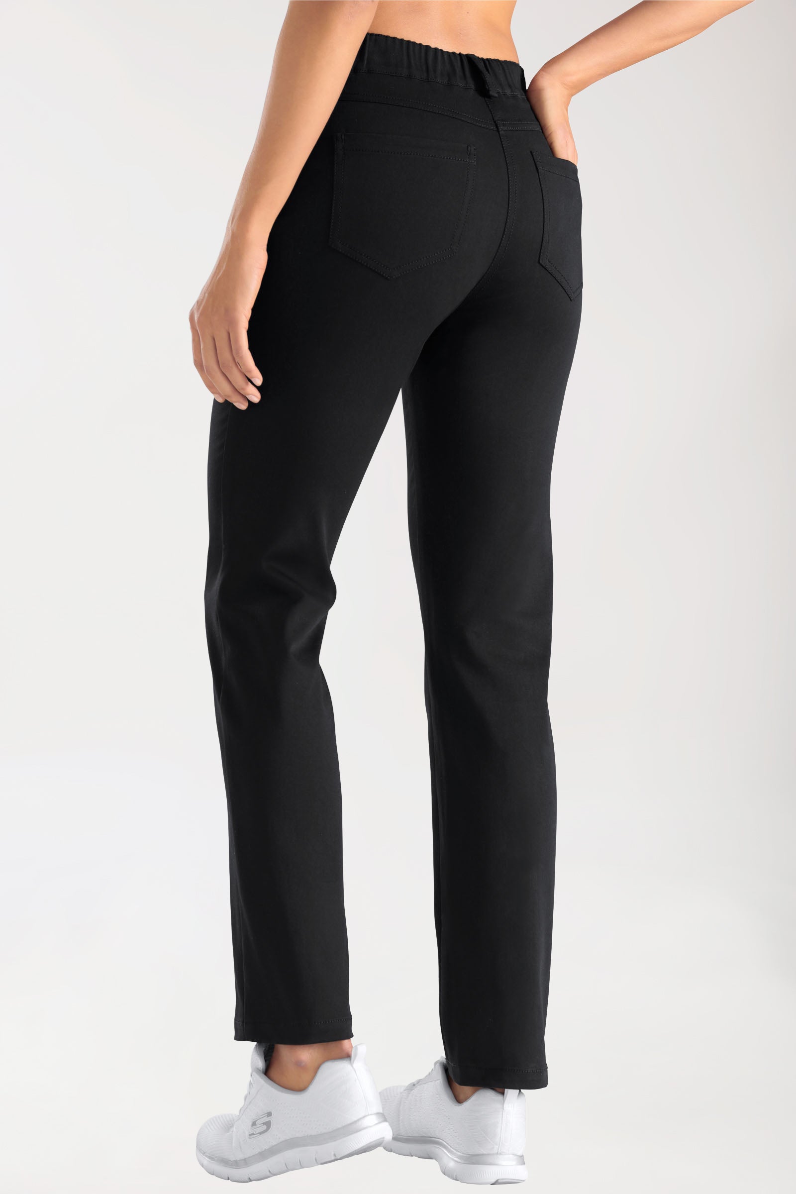 Stretch 5-Pocket Hose Damen - gerades Bein schwarz, Vue de dos 