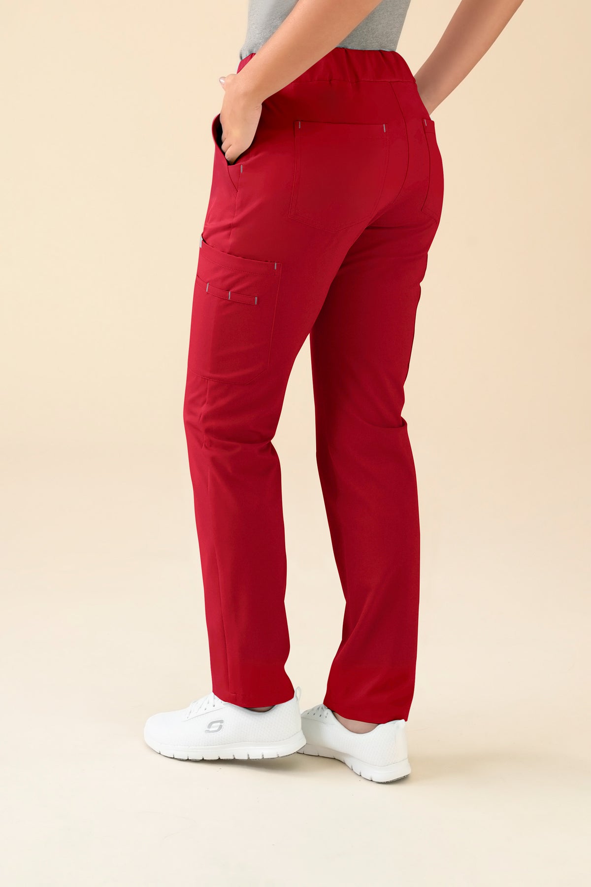 KAERE Hose Damen - gerader Saum mit Beintaschen rot, Rückansicht 