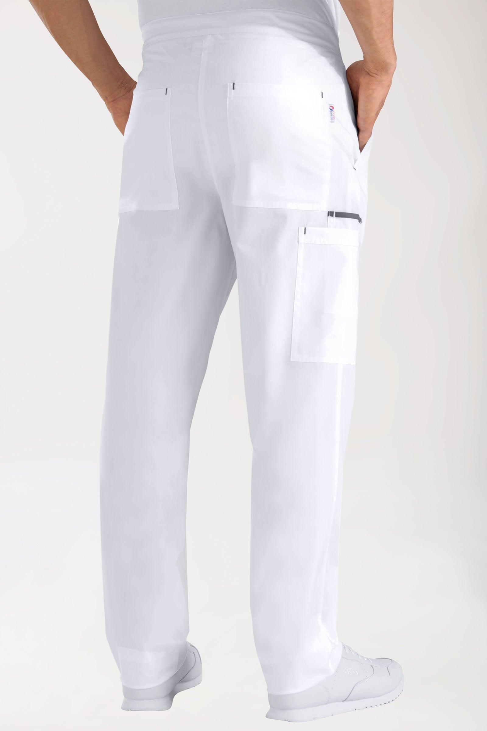 Hose Weiss mit Steingrau Unisex, Rückansicht 