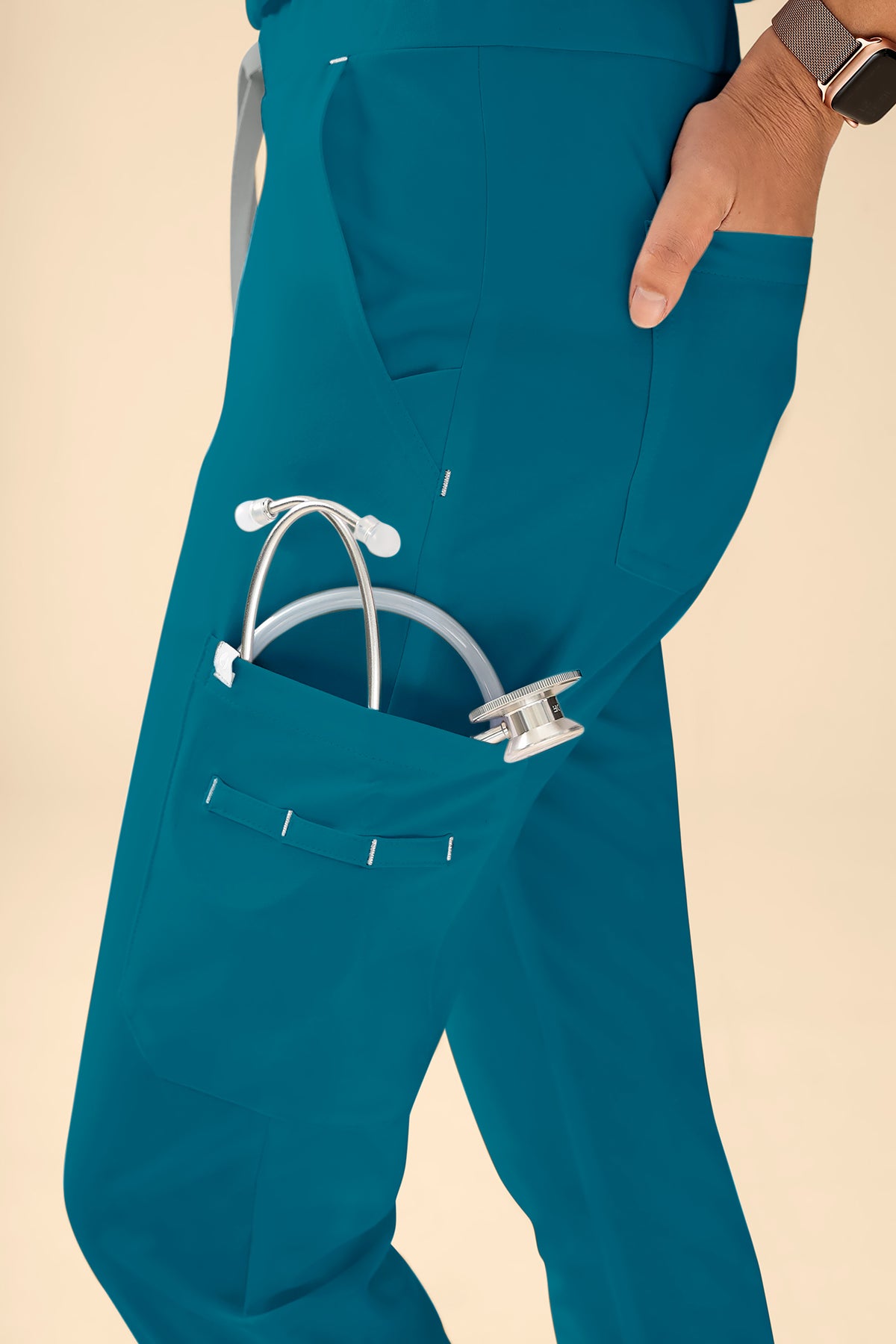 KAERE Hose Damen - gerader Saum Kurzgr. mit Beintaschen petrol