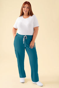 KAERE Hose Damen - gerader Saum mit Beintaschen petrol