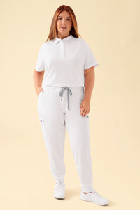 KAERE Hose Damen - Saumbündchen mit Beintaschen weiss