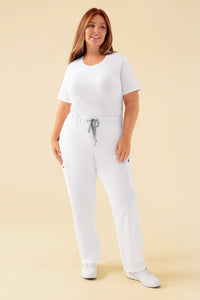 KAERE Hose Damen - gerader Saum mit Beintaschen weiss