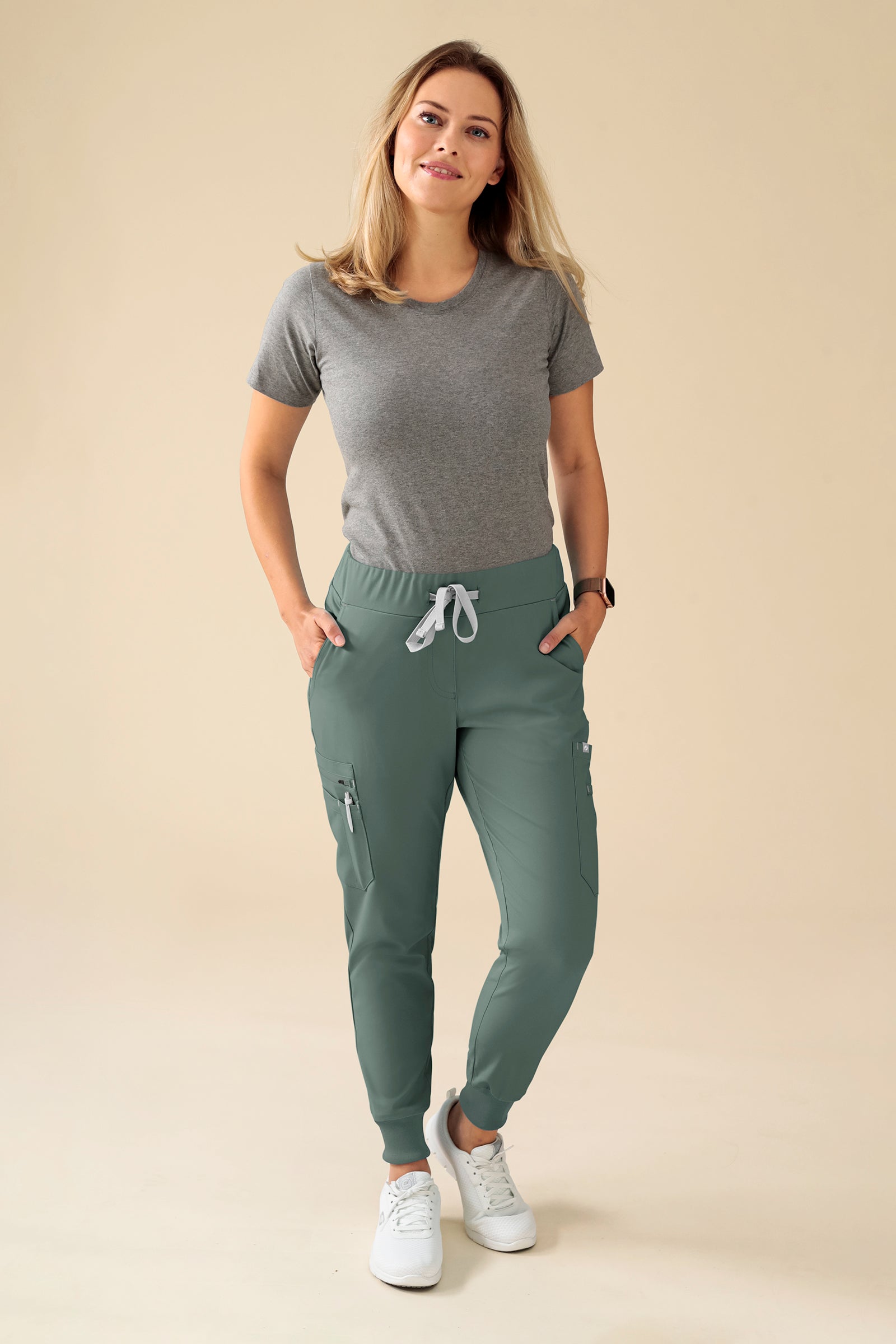 KAERE Hose Damen - Saumbündchen Kurzgr. mit Beintaschen dunkelgrün, Vue de face 