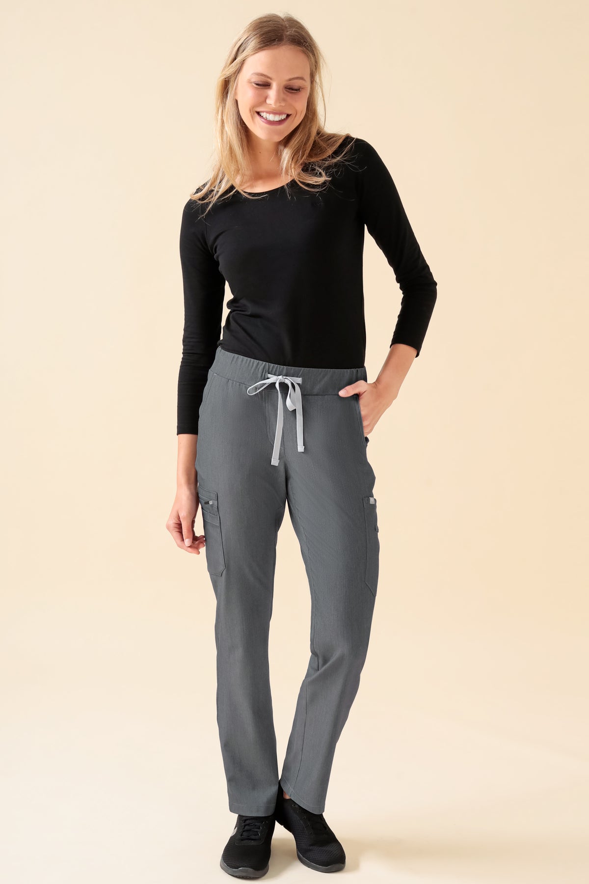 KAERE Hose Damen - gerader Saum mit Beintaschen grau melange, Vue de face 