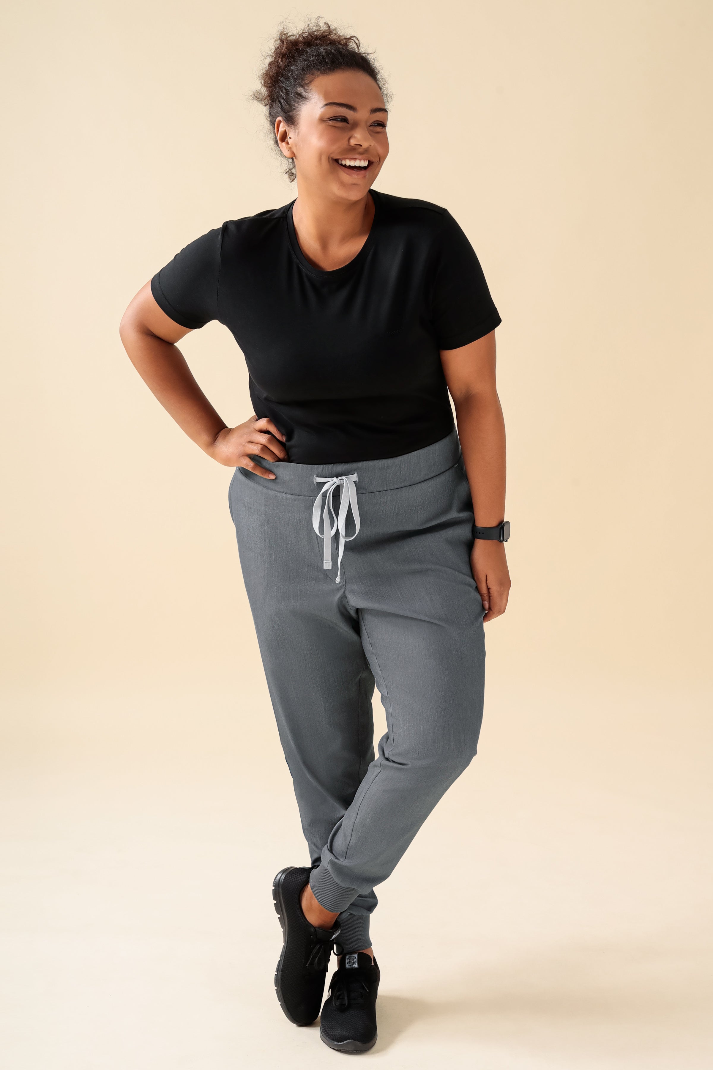 KAERE Hose Damen - Saumbündchen ohne Beintaschen grau melange, Vorderansicht 