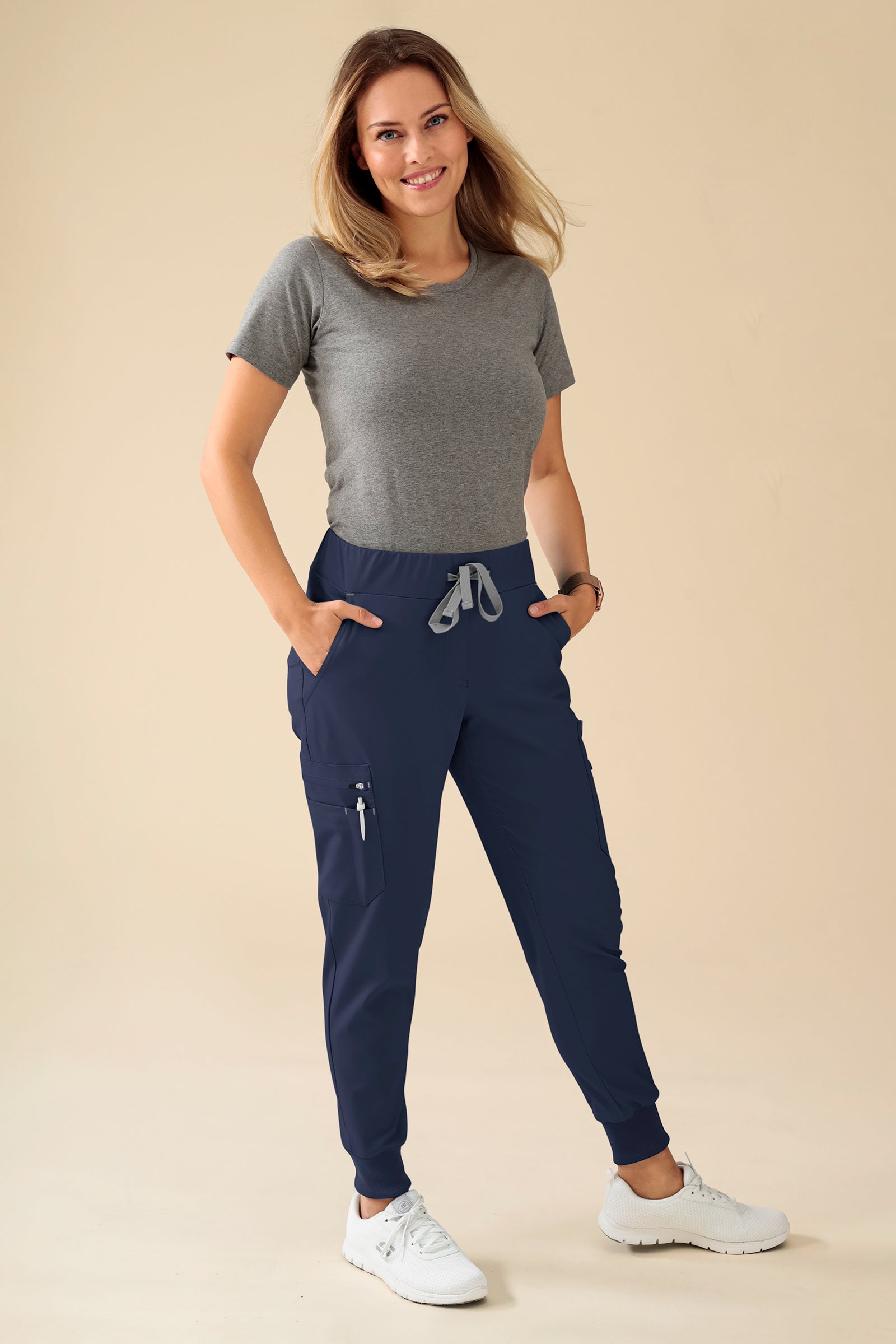 KAERE Hose Damen - Saumbündchen Kurzgr. mit Beintaschen navy, Vorderansicht 